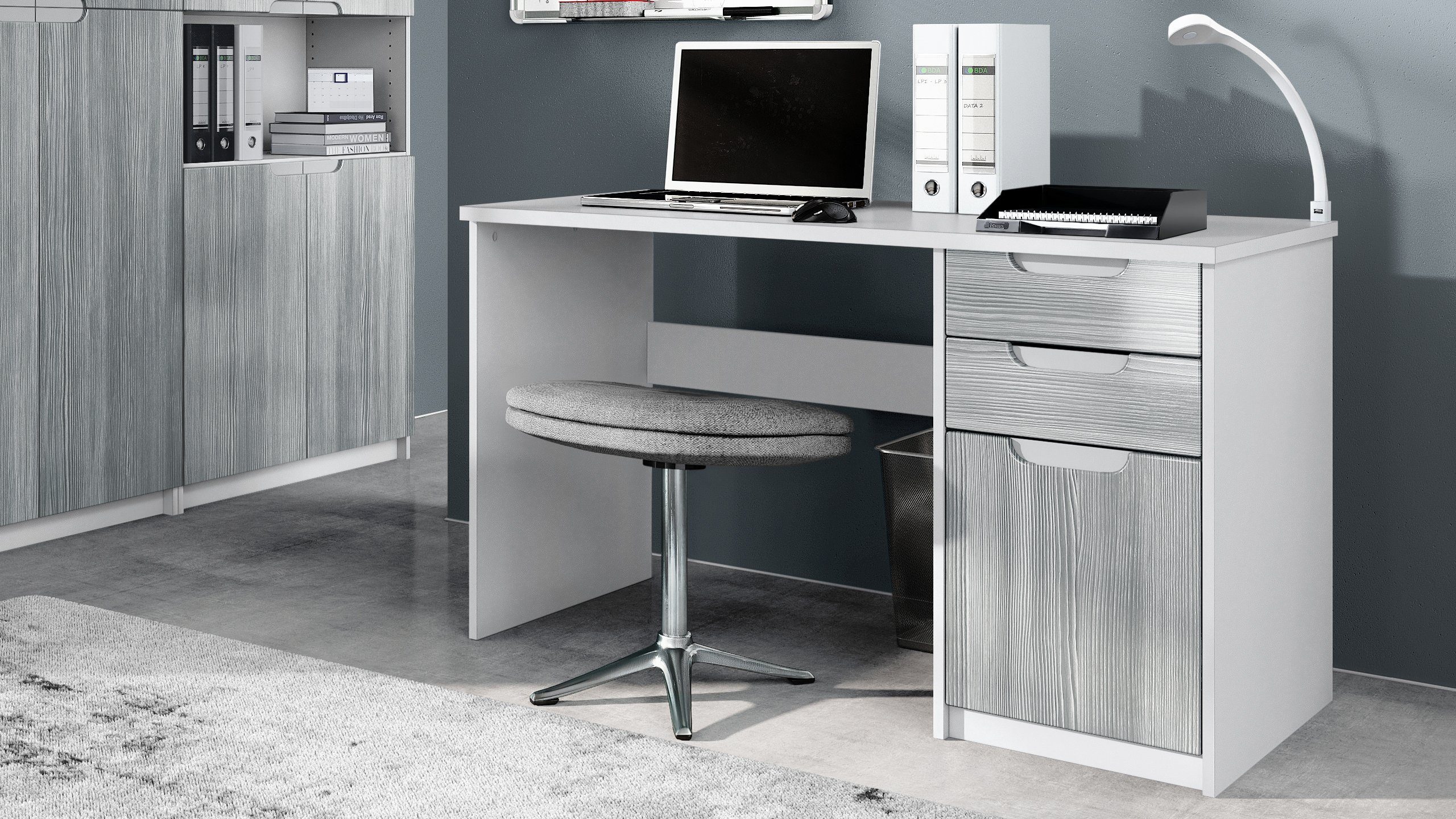 Vladon Schreibtisch Logan (Bürotisch, mit 2 Schubladen und 1 Tür), Weiß mat günstig online kaufen