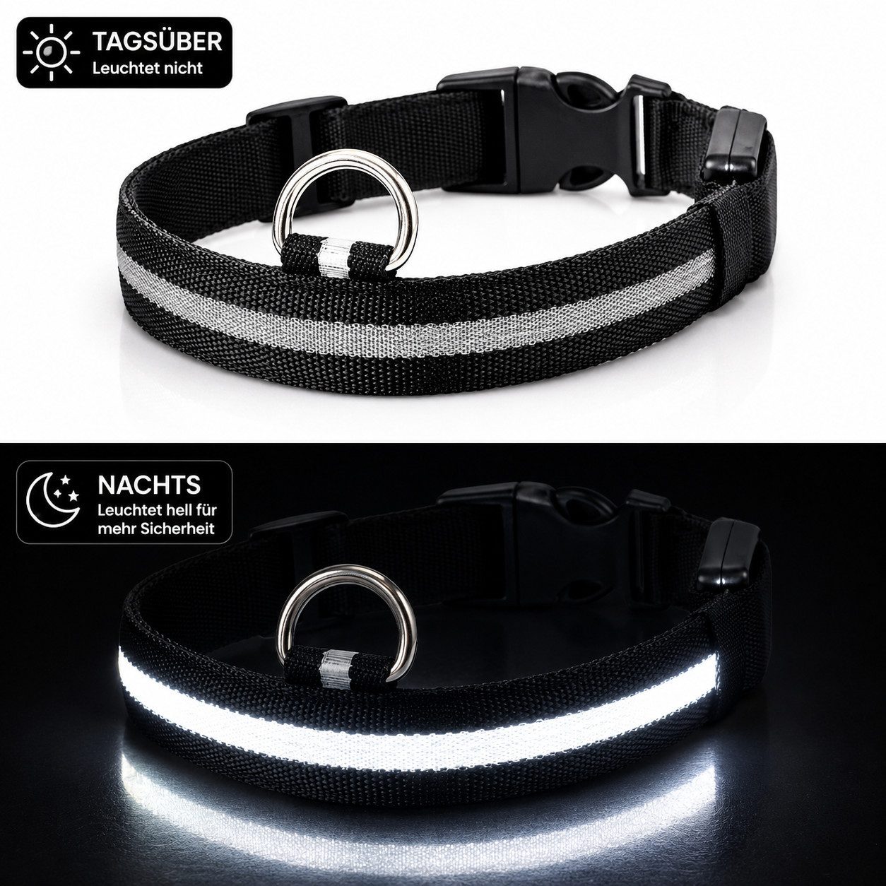 FroShop Hundehalsbandleuchte LED Hundehalsband USB aufladbar (S/M/L/XL) Leuchthalsband Nylon, LED fest integriert, verschiedene Farben, Akku Halsband reflektierend verstellbar Blinkhalsband für Hunde