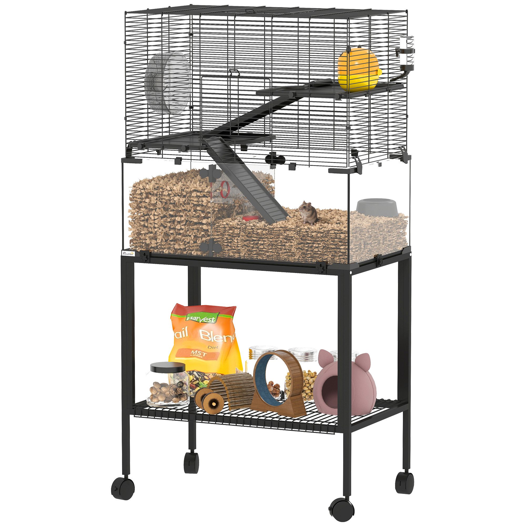 PawHut Kleintierkäfig Kleintiergehege mit 3 Ebenen, Zubehör, für Hamster, Z günstig online kaufen