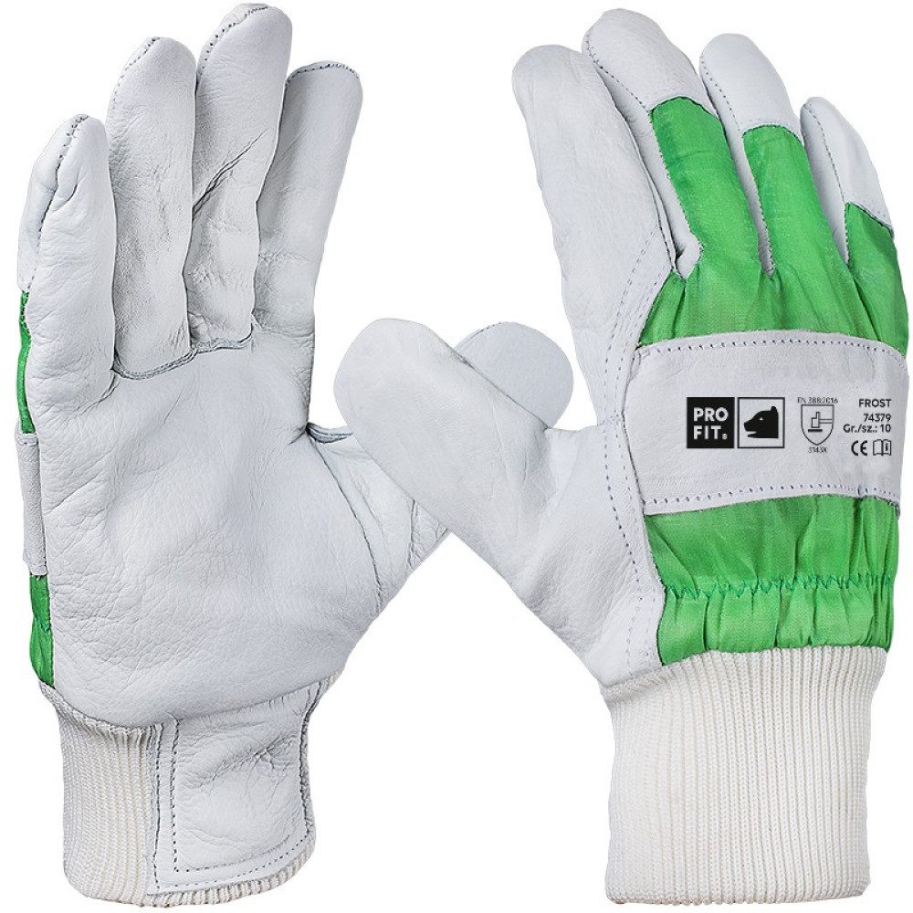 PRO FIT by Fitzner Leder-Arbeitshandschuhe Rindvoll Leder Arbeitshandschuhe"Frost", Strickbun (12 Paar) Gr. 10–11
