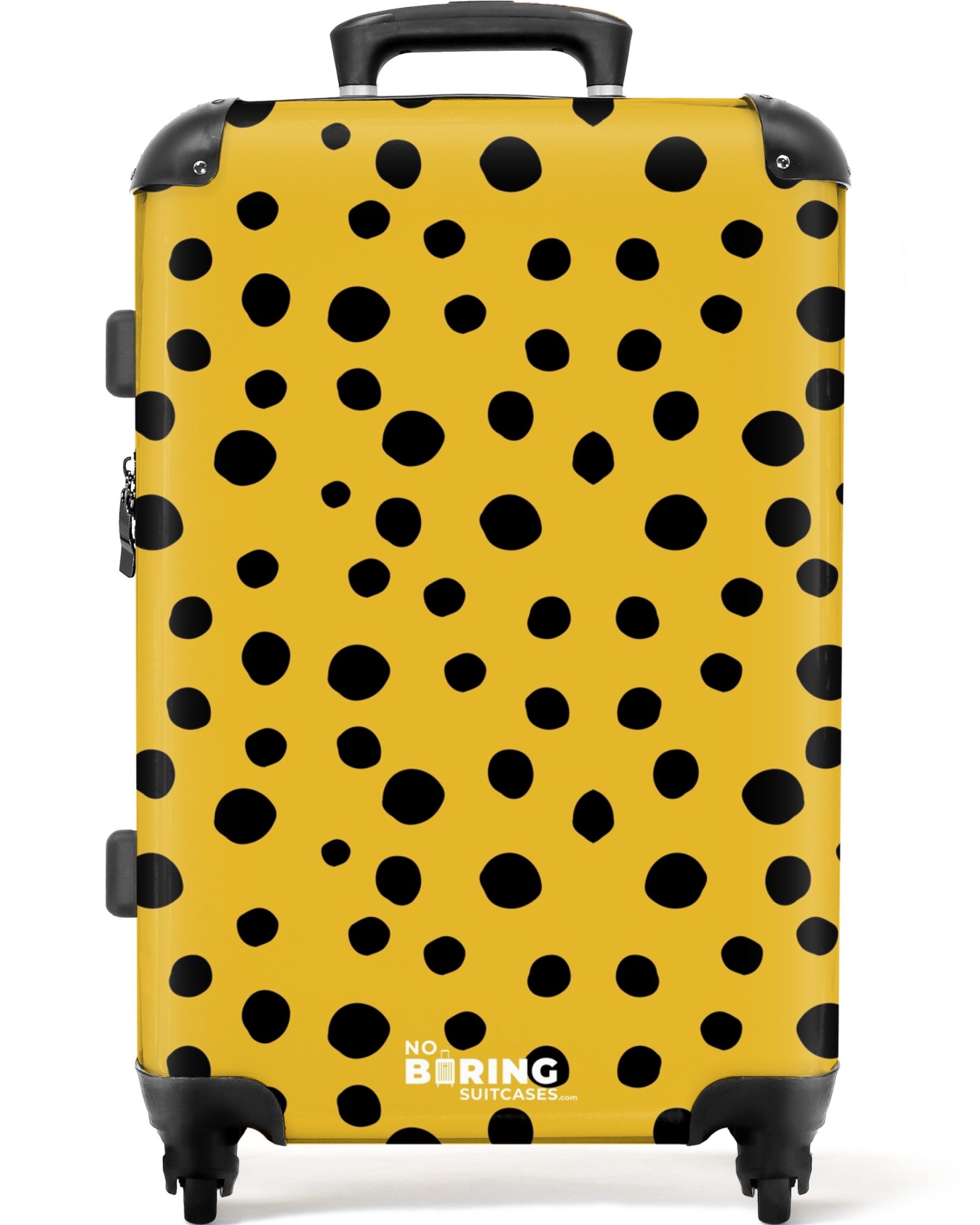 NoBoringSuitcases.com© Hartschalen-Trolley Schwarze Punkte auf gelbem günstig online kaufen