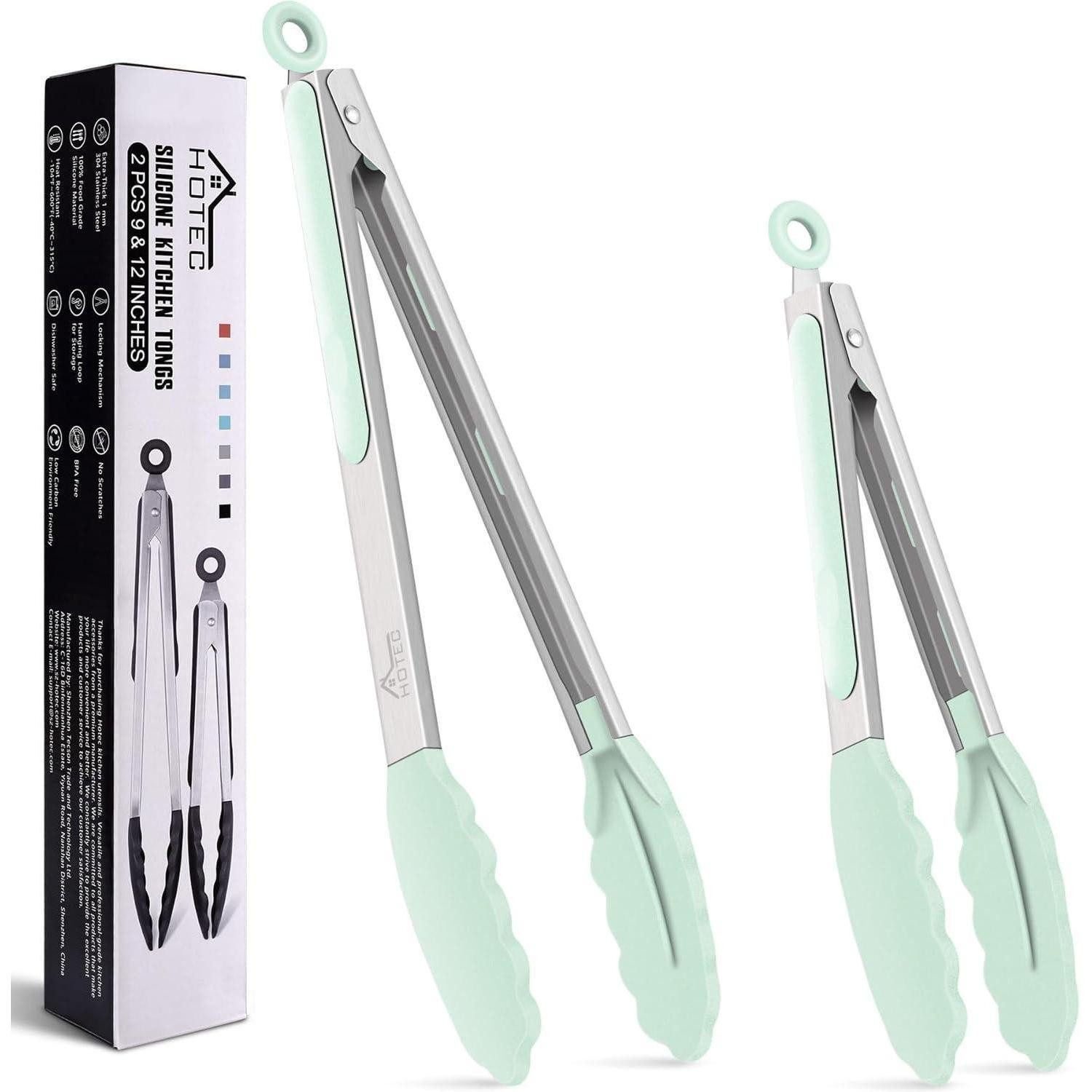 LuxusKollektion Kochzange Küchenzange Edelstahl Verriegelung Silikonspitze 2er Set 22,9cm Grün