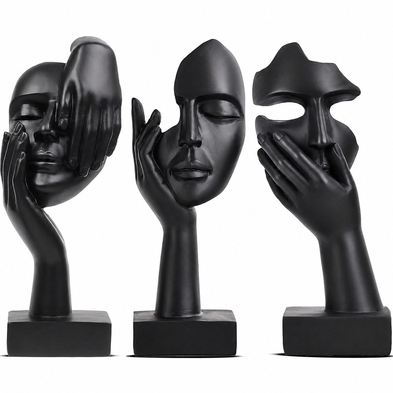 AIMAX Skulptur Statue Schwarze Heimdekoration Frau Gesicht Dekofigur, Set, 3 St., Kreative Frauen Gesicht Statue, für Wohnzimmer, Büro