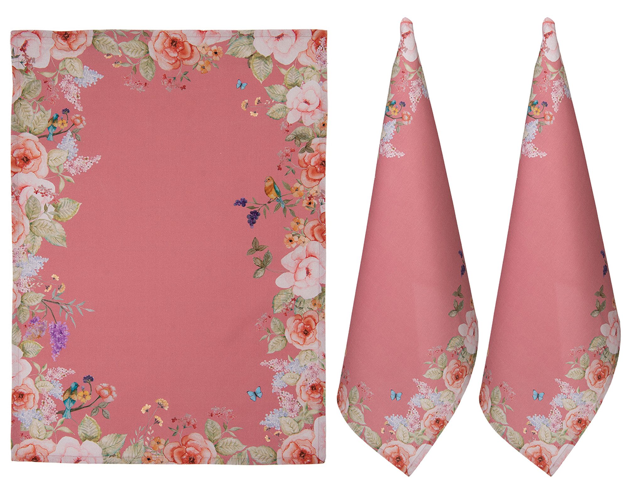 Clayre & Eef Geschirrtuch Floral Fiesta, (3-tlg., 3-teilig), Полотенца для посуды (3 Stück), ca.50x70 cm Baumwolle