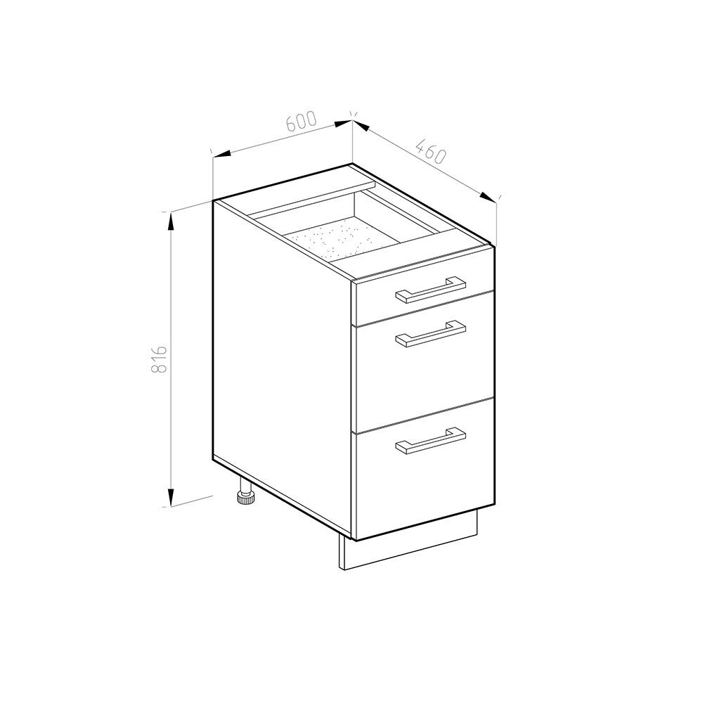 Vicco Unterschrank R-Line Goldkraft Eiche/Anthrazit 60cm, Schubladen, ohne Arbeitsplatte (1-St) – Bild 2 von 5