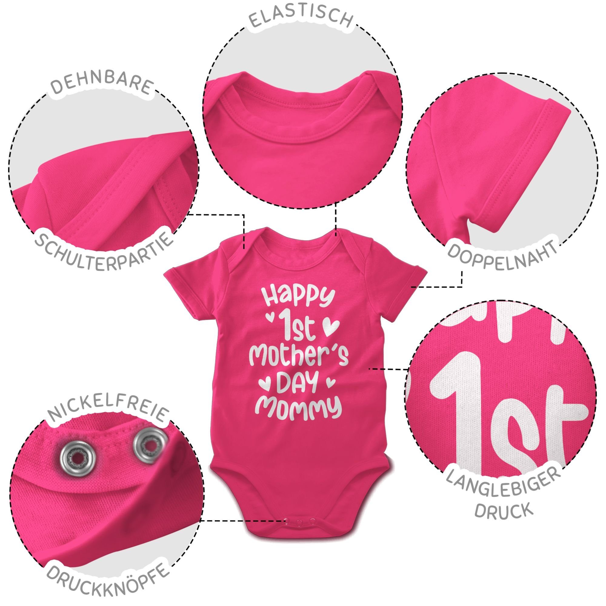 Shirtracer Shirtbody Happy 1st mother's mommy weiß (1-tlg) 3 Fuchsia Muttertagsgeschenk day