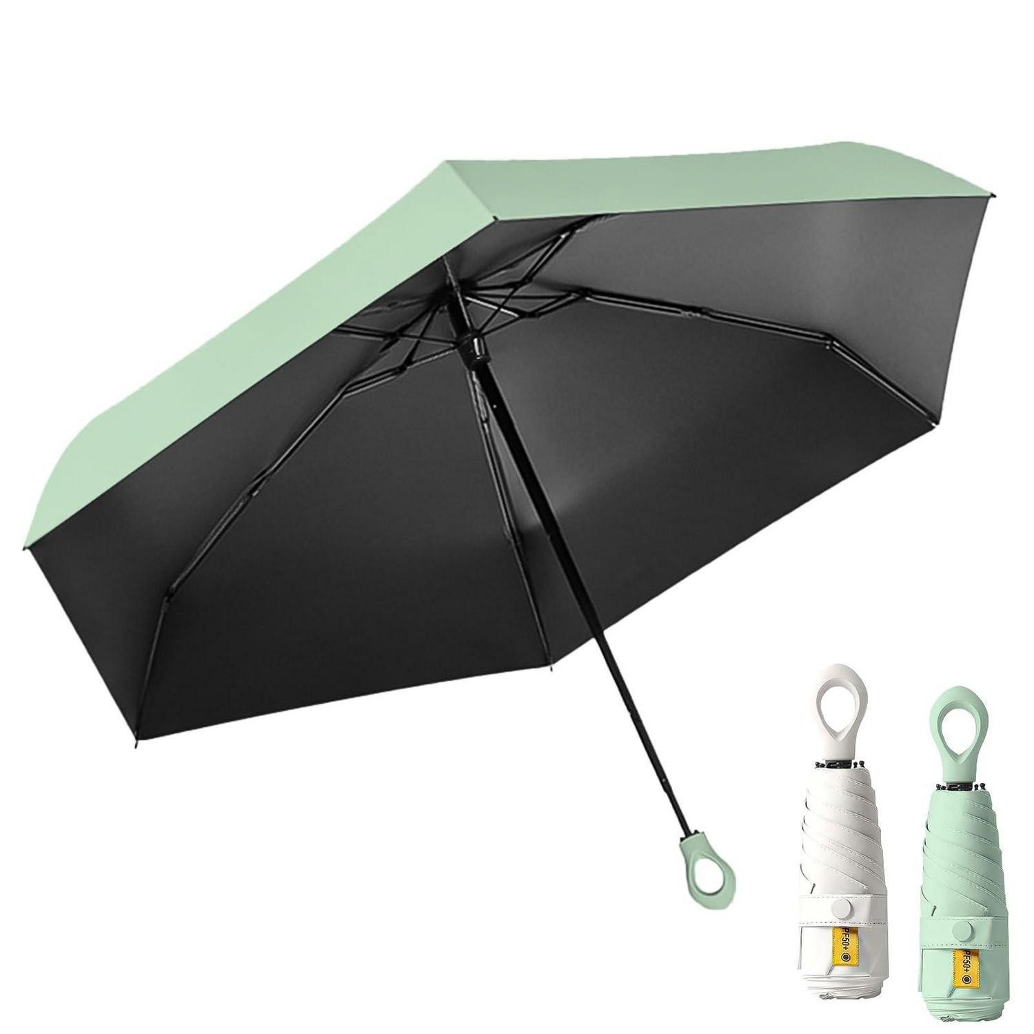 LuxusKollektion Taschenregenschirm Mini Regenschirm 2er Set Kinder UV-Schutz Grün Weiß