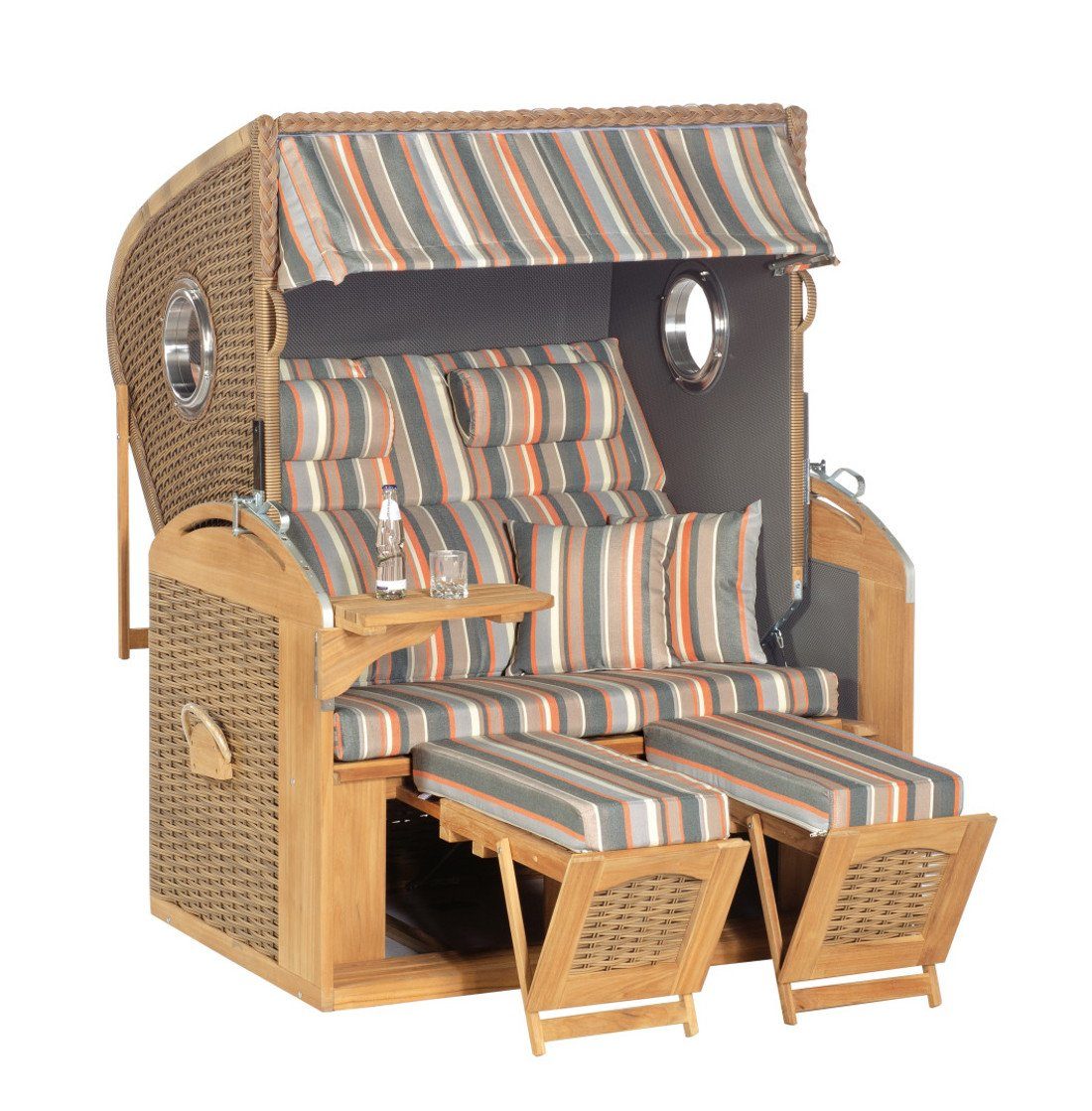 SonnenPartner Strandkorb Sunny Smart Strandkorb 305 Z Comfort XL Teak antik-braun Stoff 1235, BxTxH: 135x98x160 cm