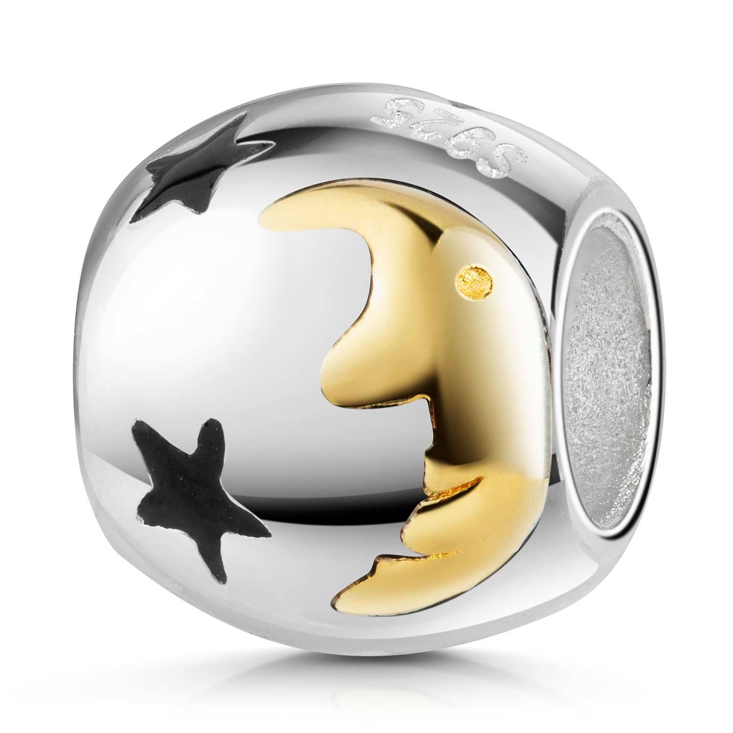 Bead Mond und Sterne Gold Schwarz mit Emaille 925 Silber 930
