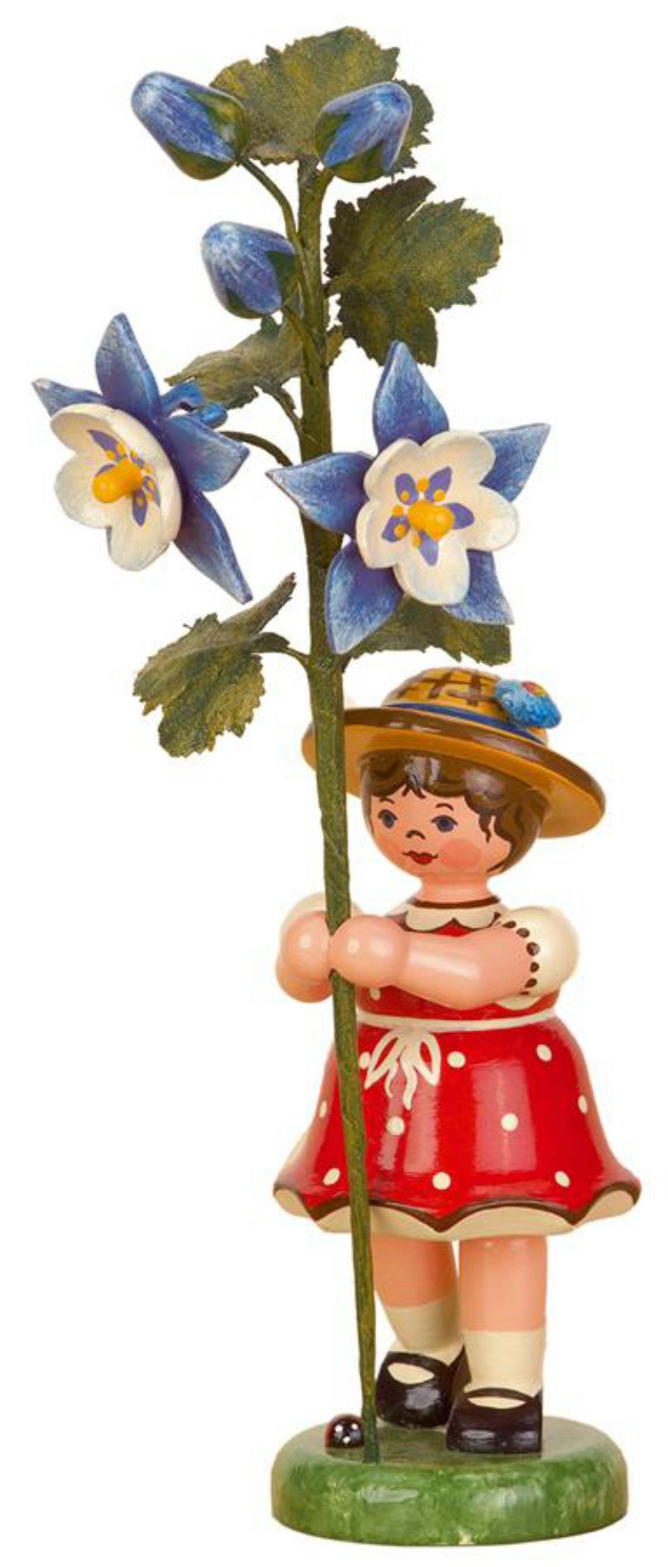 Hubrig Volkskunst Zschorlau Erzgebirge Sammelfigur Hubrig Blumenkind / Blumenmädchen mit Akelei