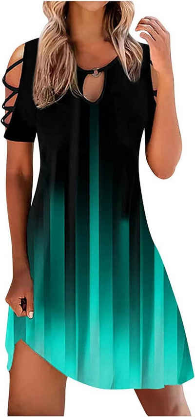 Moorle Strandkleid Muster bedruckt Rundhalsdesign mit breiter Schaukel