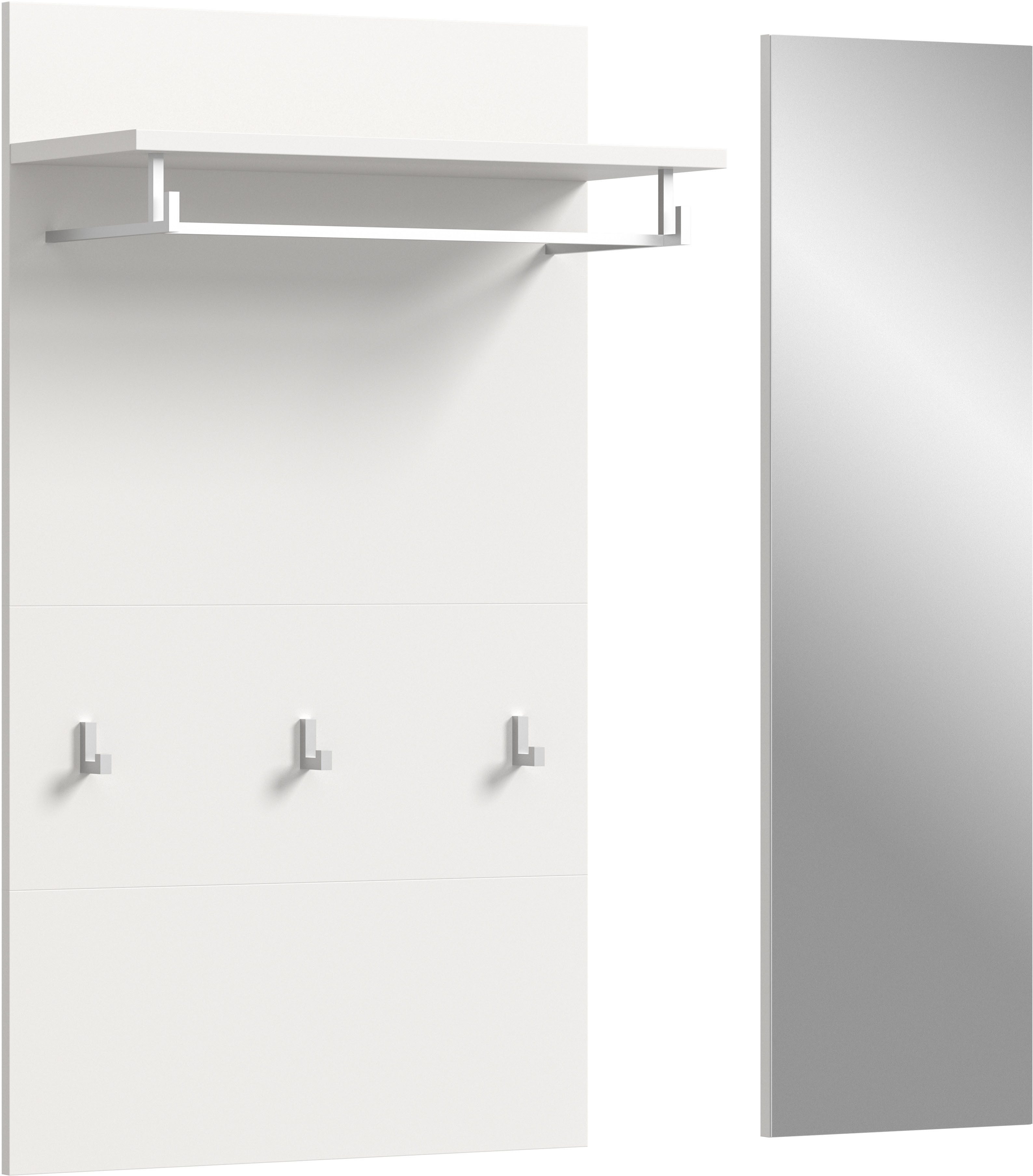 OTTO home Garderobenpaneel AOSTA, 2 teilig, inkl. Spiegel, 3 Haken, Ablageboden (2 St., in verschiedenen Farbausführungen erhältlich, individuell kombinierbar), Paneel, Spiegel, Set, Flurgarderobe, Wandgarderobe, Wandpaneel