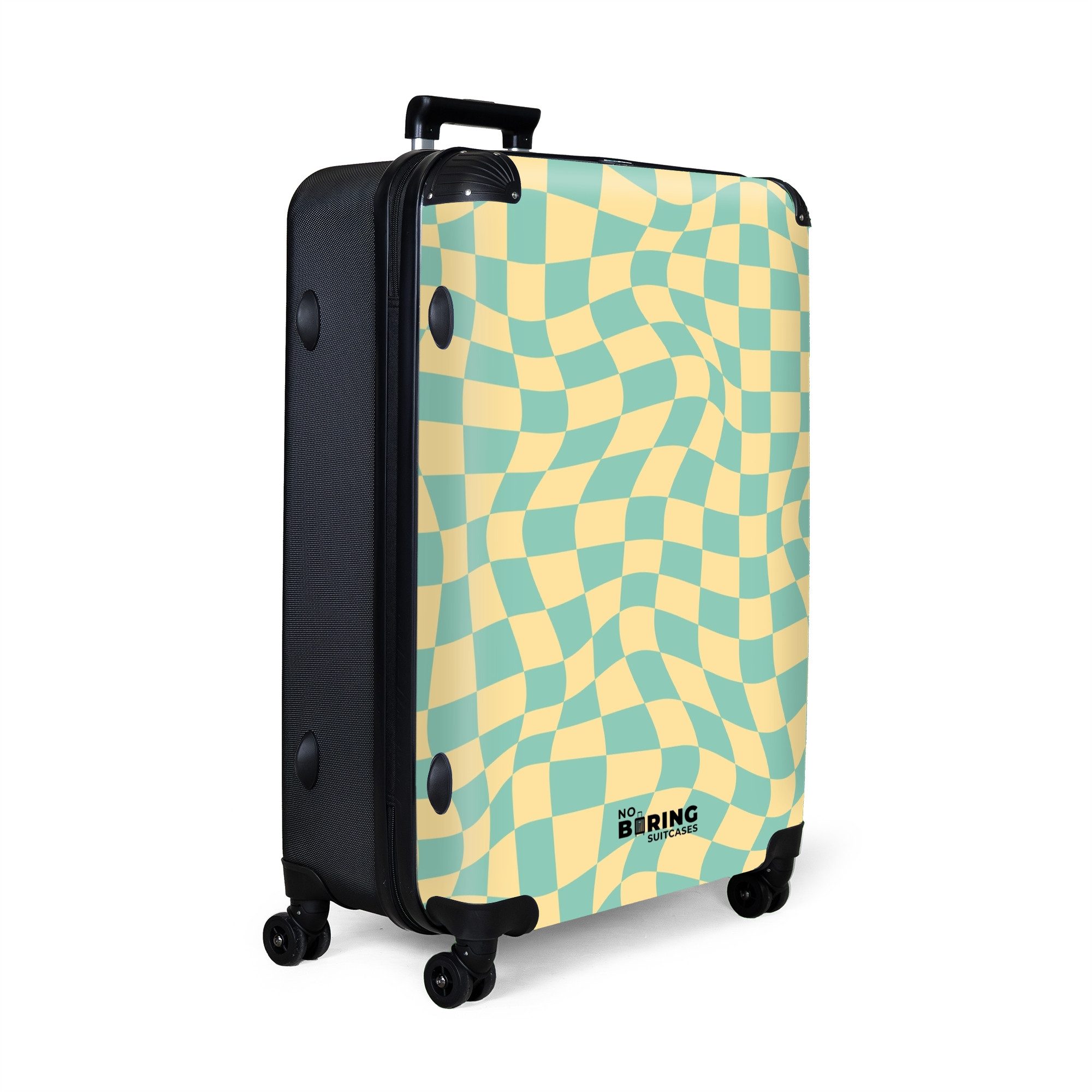 NoBoringSuitcases.com© Hartschalen-Trolley Gewellter blau-gelb karierter Dr günstig online kaufen