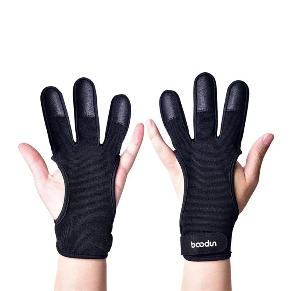 Sport-Knight® Multisporthandschuhe 3-Finger-Bogensport-Handschuh Rindsleder S/M Schwarz, Recurve/Compound Rutschfestes Rindsleder