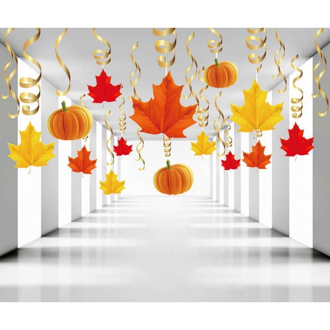 Sorvyzxn Dekohänger Herbst Dekoration, Hängende Kürbis- und Ahornblatt-Spiraldekoration (Herbstliches Partyzubehör, 22 St), für Erntedankfest, Geburtstag und an – Bild 5 von 5