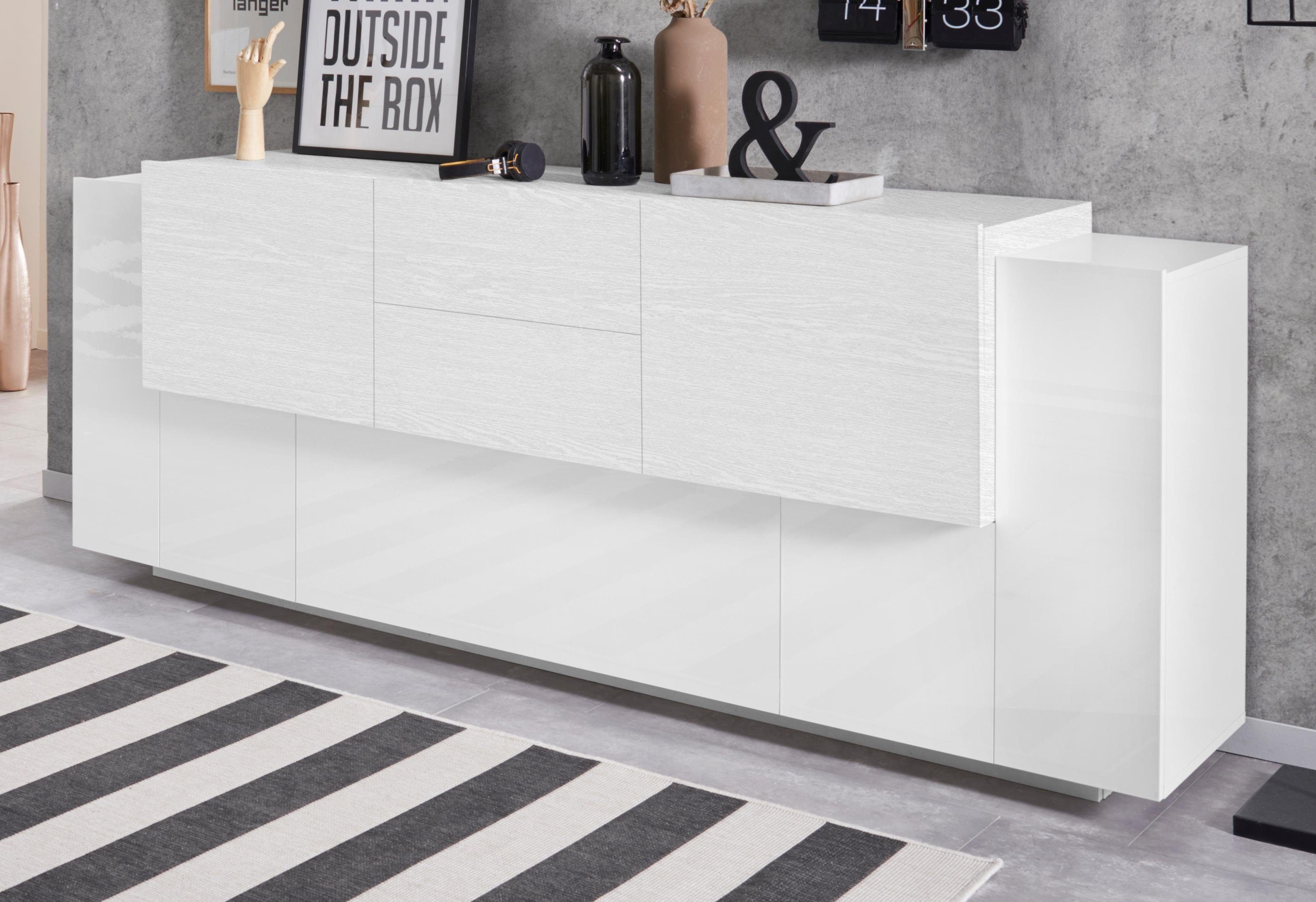 INOSIGN Sideboard Coro, Kommode, Schrank, Kredenz, grifflos mit Einlegeböden, 1 Klappe,4 Türen,2 Schubkästen Doppeltiefe, Breite 220