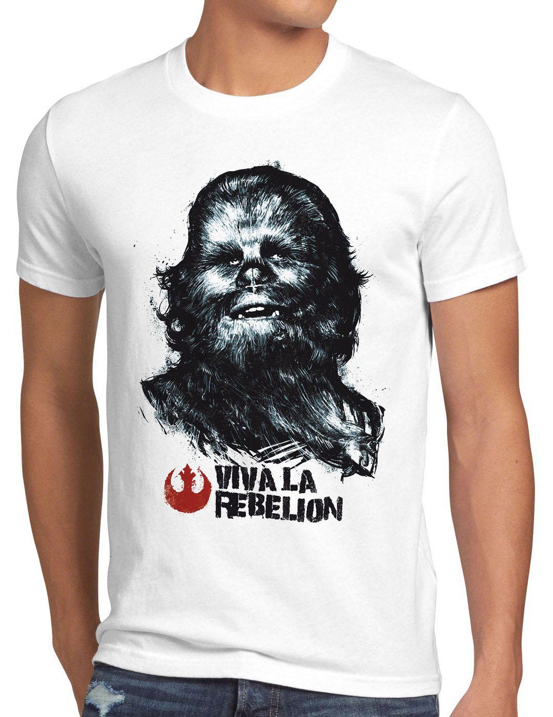 style3 Print-Shirt Herren T-Shirt VIVA LA REBELION star vader chewbacca che guervara wars luke darth jedi weiß