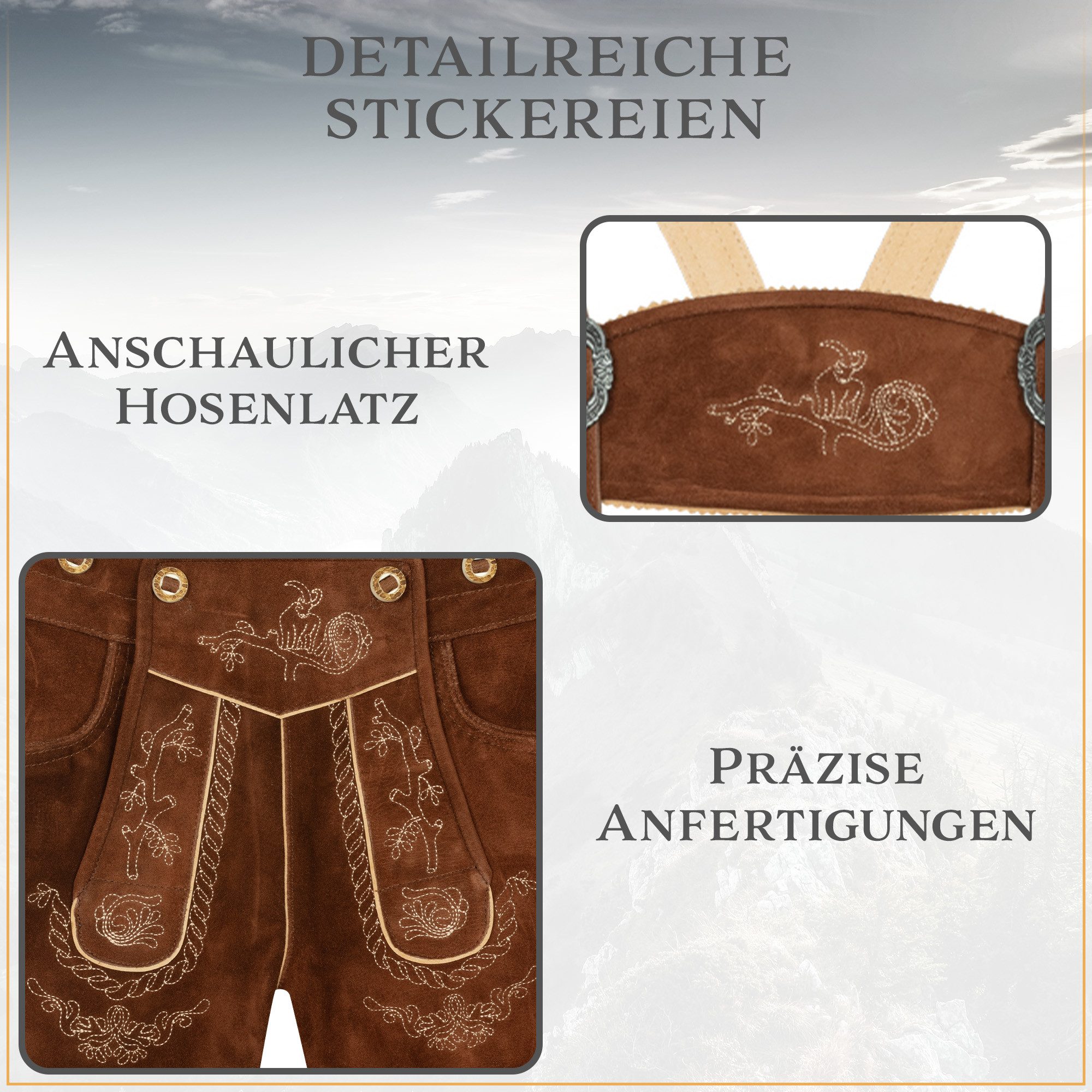 Steigenhöfer Manufaktur Trachtenlederhose Lederhose Herren Tracht kurz - Ludwig - 100% Rindsleder - Kurze Hose (Inklusive verstellbaren Trägern) Traditionelle E – Bild 4 von 5