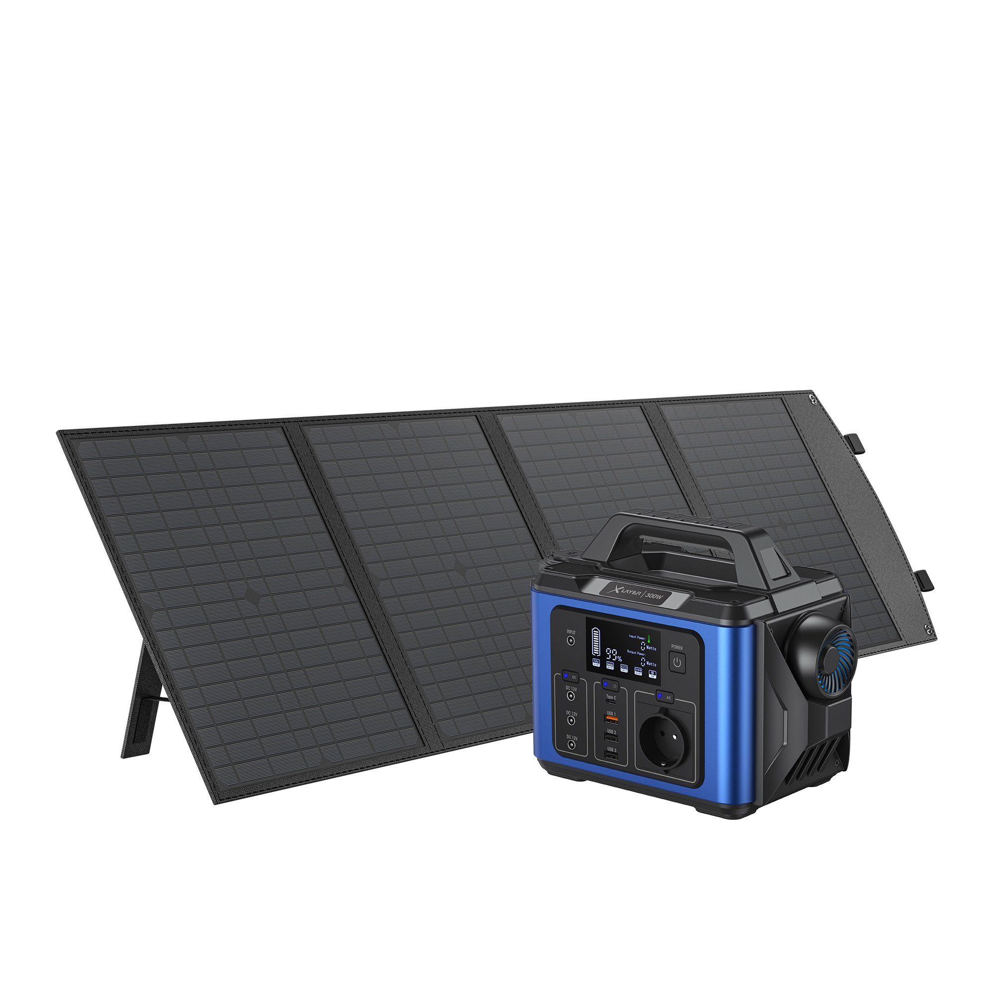 XLAYER Powerstation 300W (Peak 600W) 296Wh mit Solar Panel 80W faltbar Powerstation Lithium Polymer