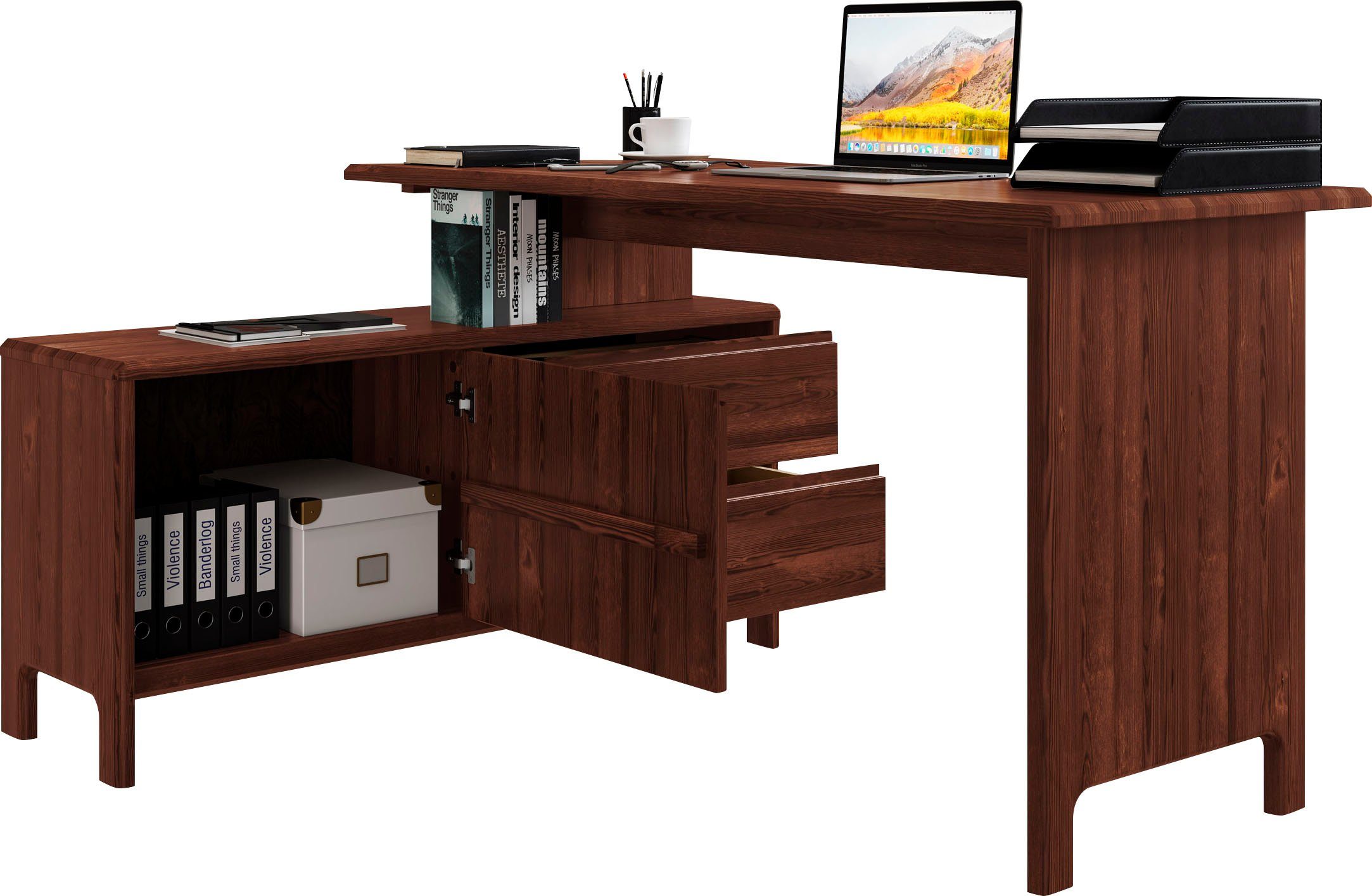 OTTO home Schreibtisch Luven, aus Massivholz, in 2 Breiten, variable Nutzung als Schreibtisch oder Eckschreibtisch