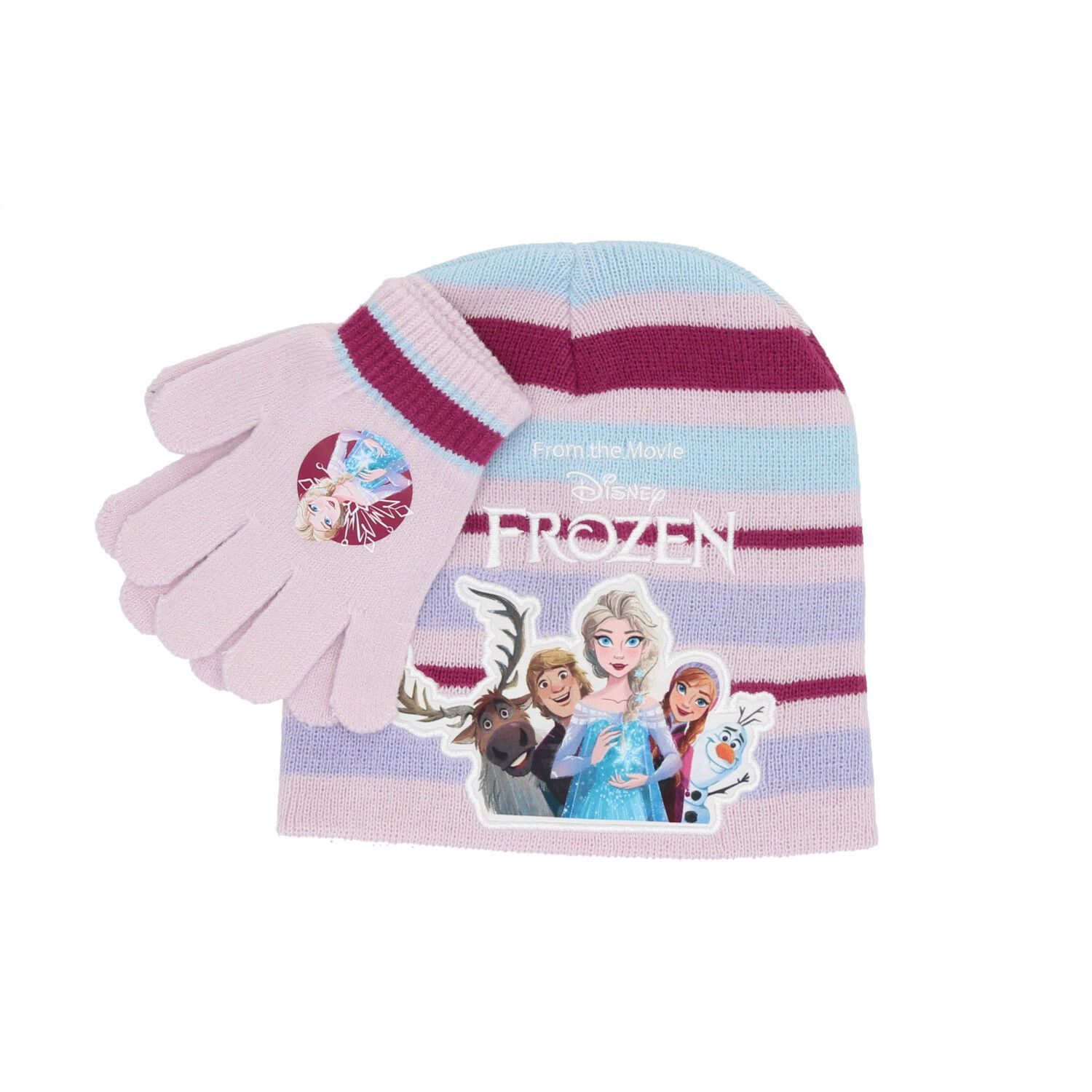 Disney Frozen Baskenmütze Frozen Mütze und Handschuhe Set Kuschelig für Kinder Burgund