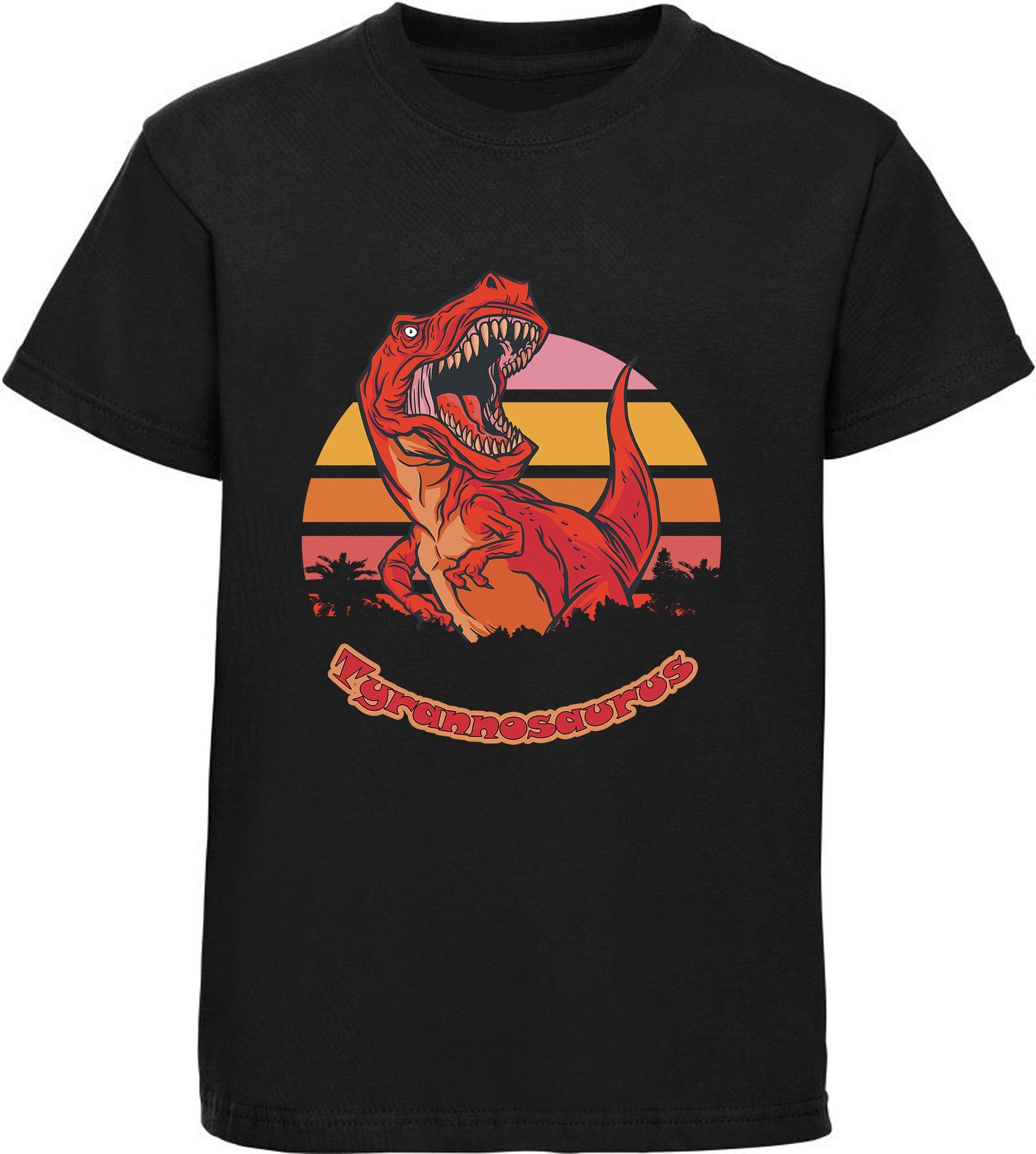 Dino, T-Rex MyDesign24 Baumwollshirt Kinder bedrucktes i100 schwarz, Print-Shirt mit weiß, mit roten brüllendem T-Shirt rot, blau,