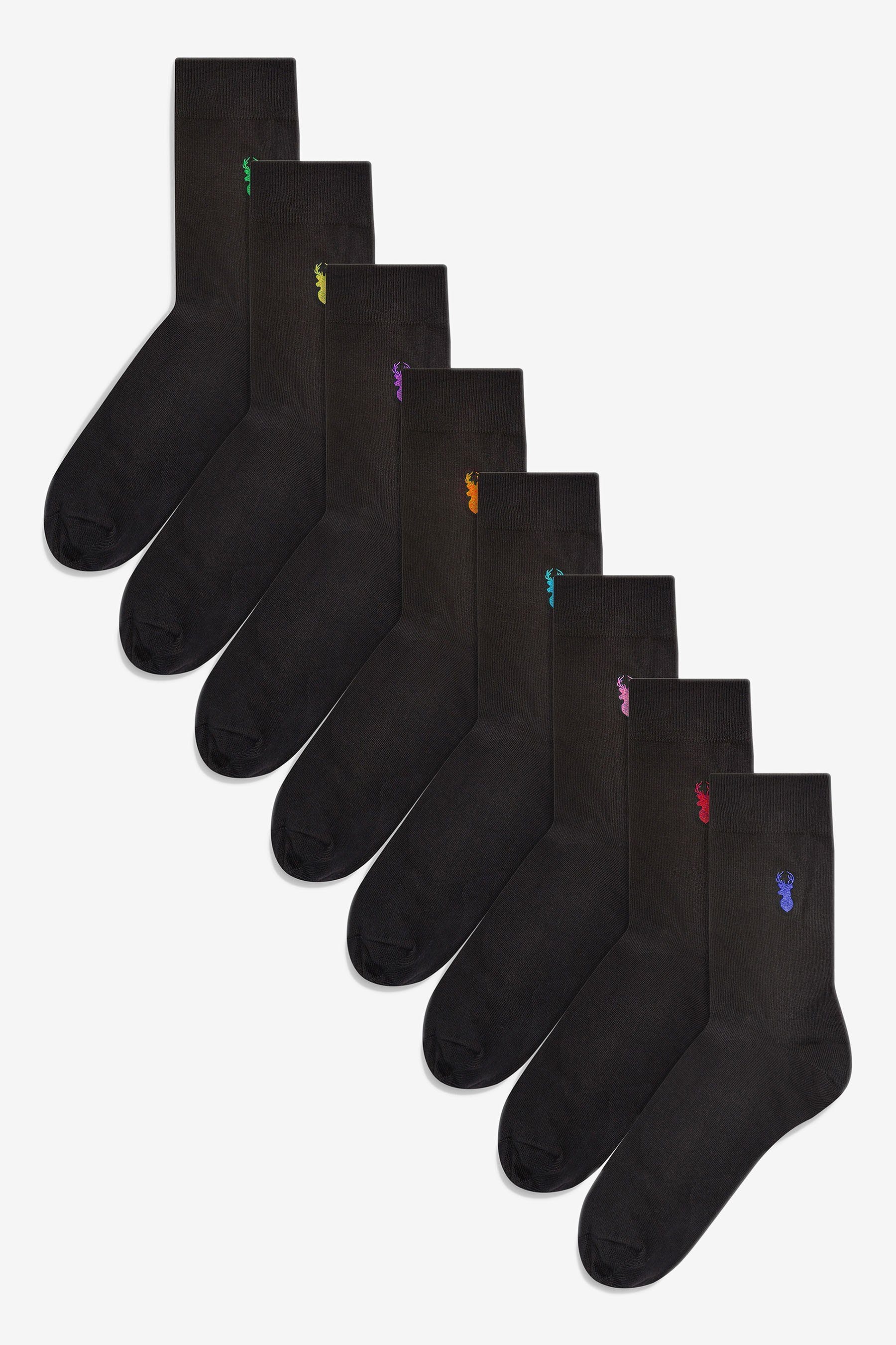 Stag Kurzsocken Hirsch-Stickerei mit Multi Socken Next im 8er-Pack Black (8-Paar)