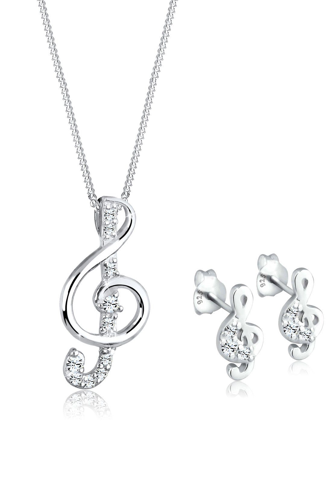 Schmuckset Notenschlüssel Weiß 925 Sterling Silber, mit Kristallen von Swarovski®