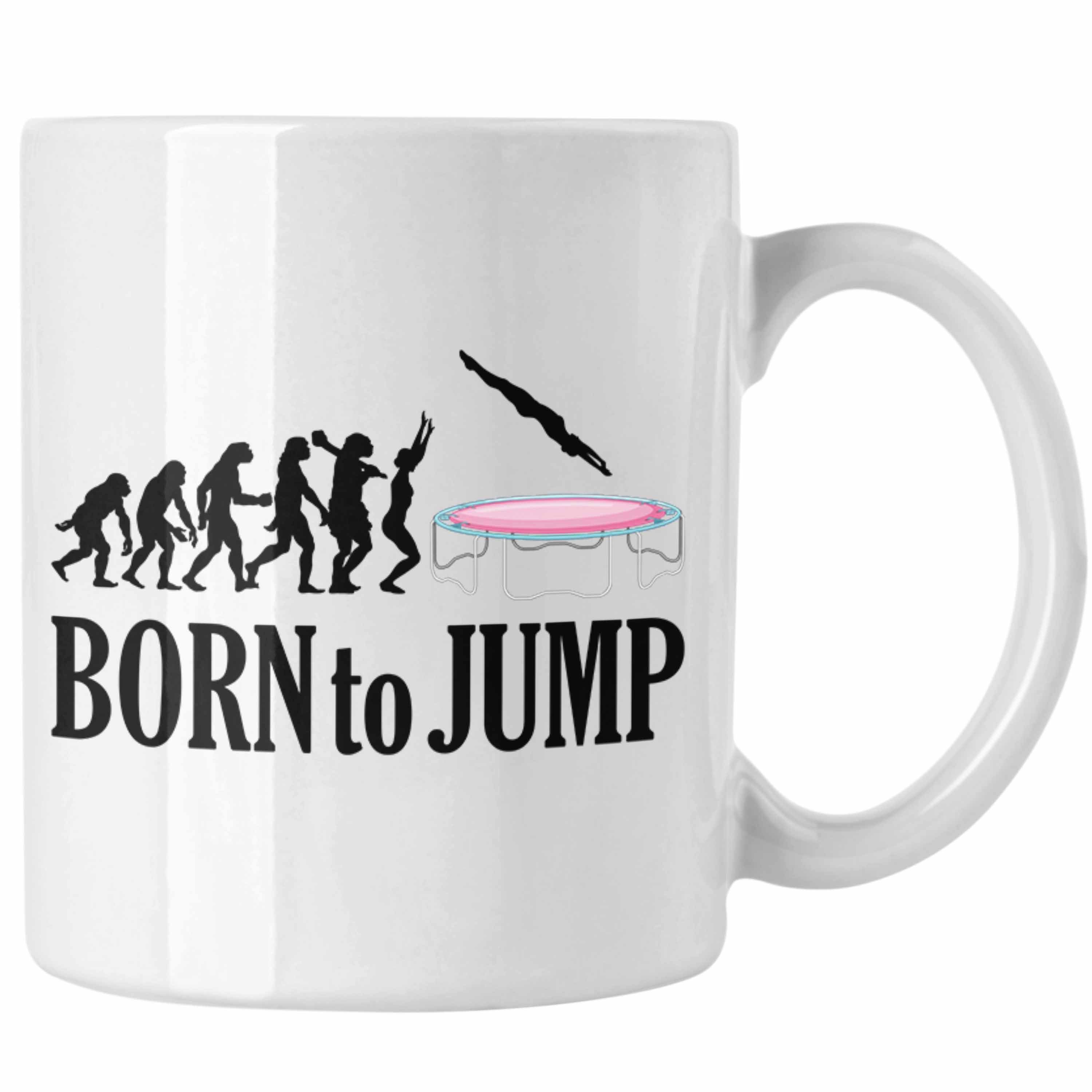Trendation Tasse Born To Jump Tasse Geschenk Trampolin Fitness Mädchen Frauen Weiss