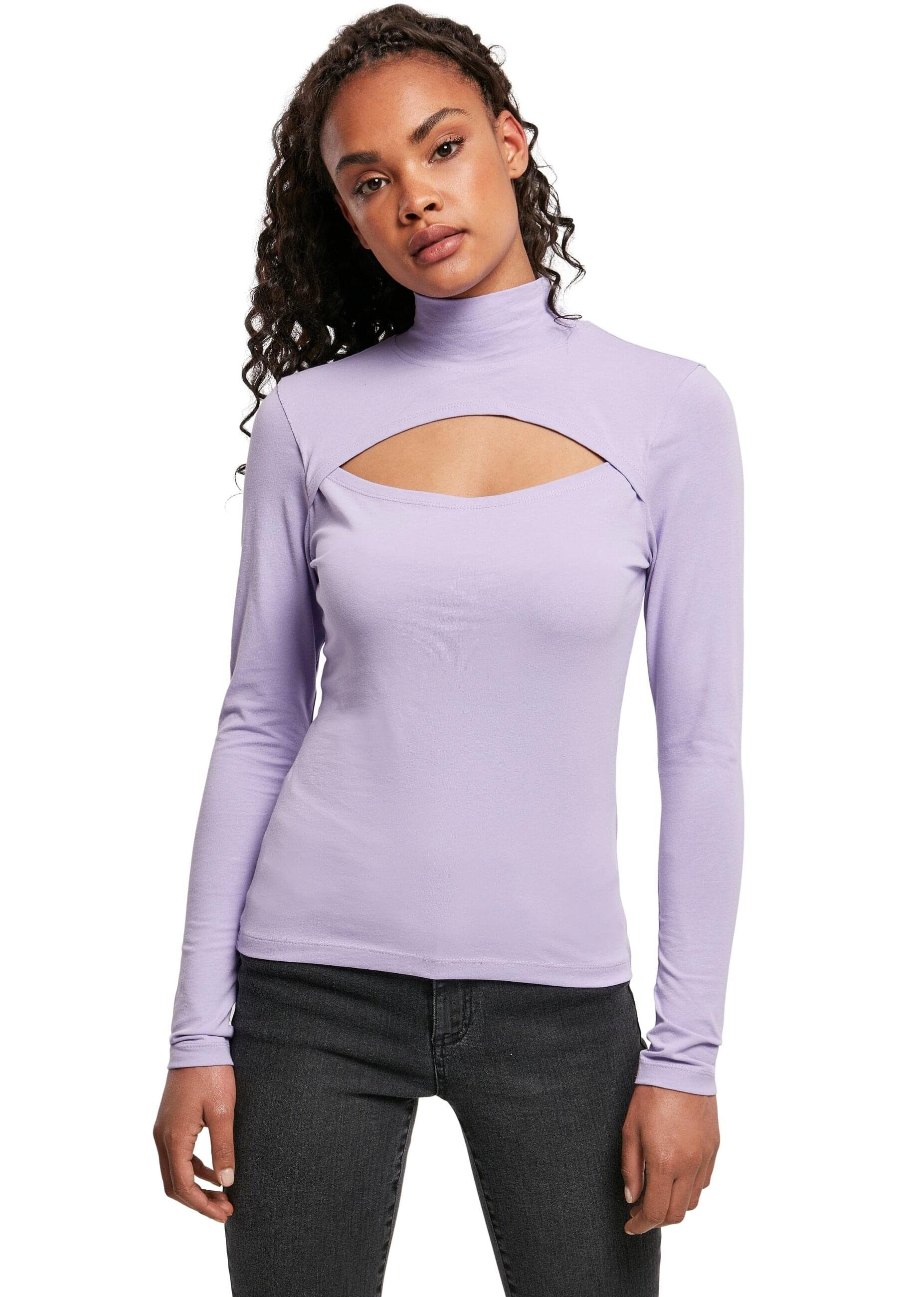 URBAN CLASSICS Langarmshirt Damen lavender (1-tlg) Ladies Cut-Out Turtleneck Longsleeve