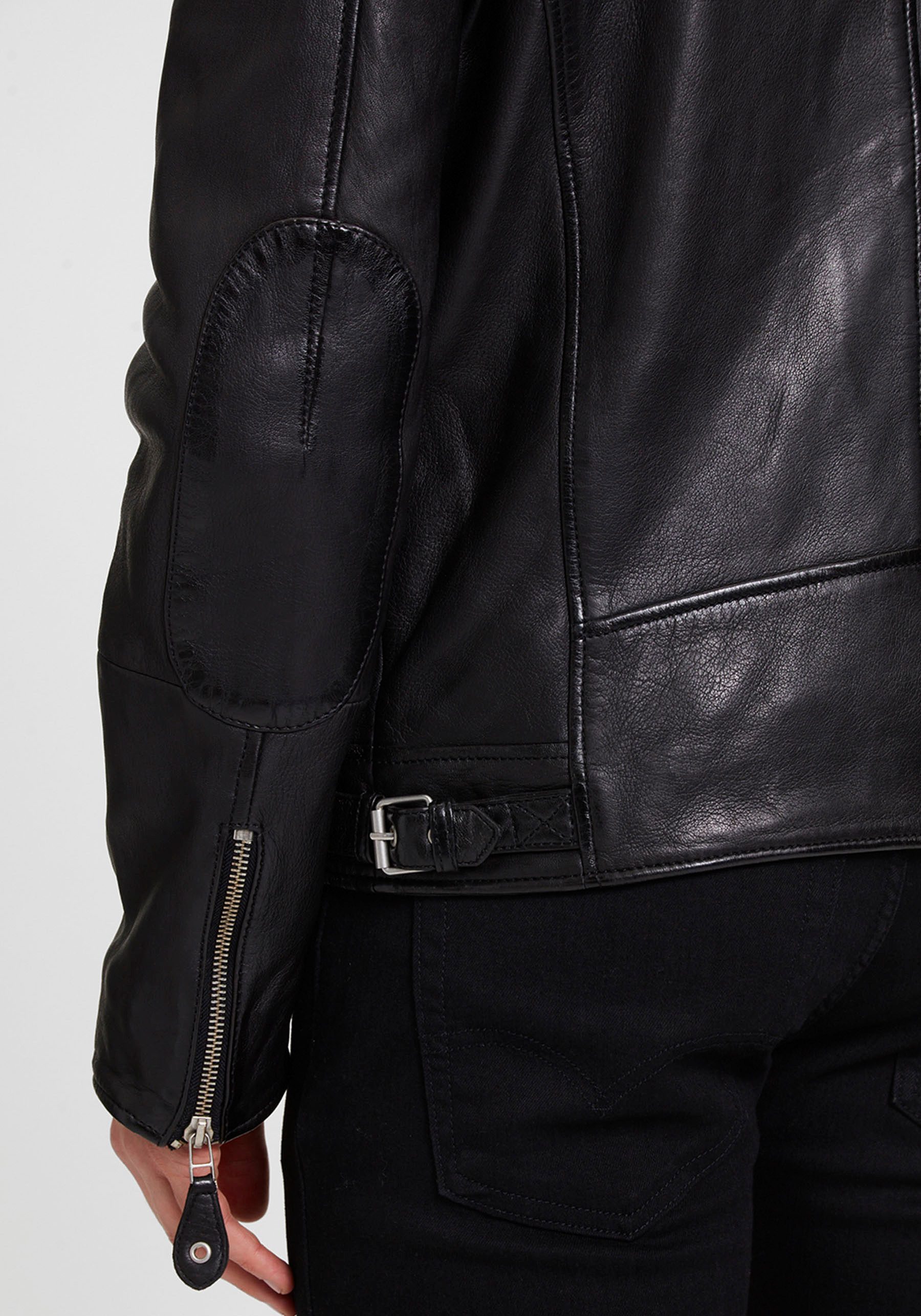 Mauritius Lederjacke Mavric SF NSLV im Biker-Style, asymetrischer Reißverschluss, Nieten