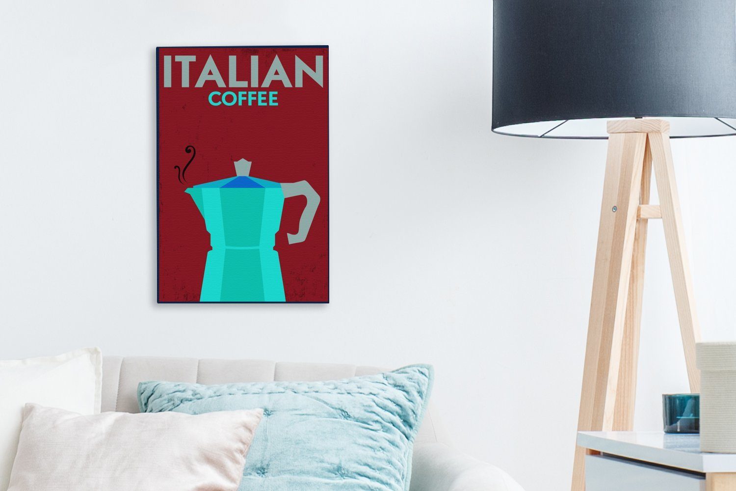Jahrgang Italien Leinwandbild Kaffee cm Italienischer inkl. (1 Zitate OneMillionCanvasses® St), Kaffee, - 20x30 - fertig bespannt - Zackenaufhänger, Gemälde, - Leinwandbild