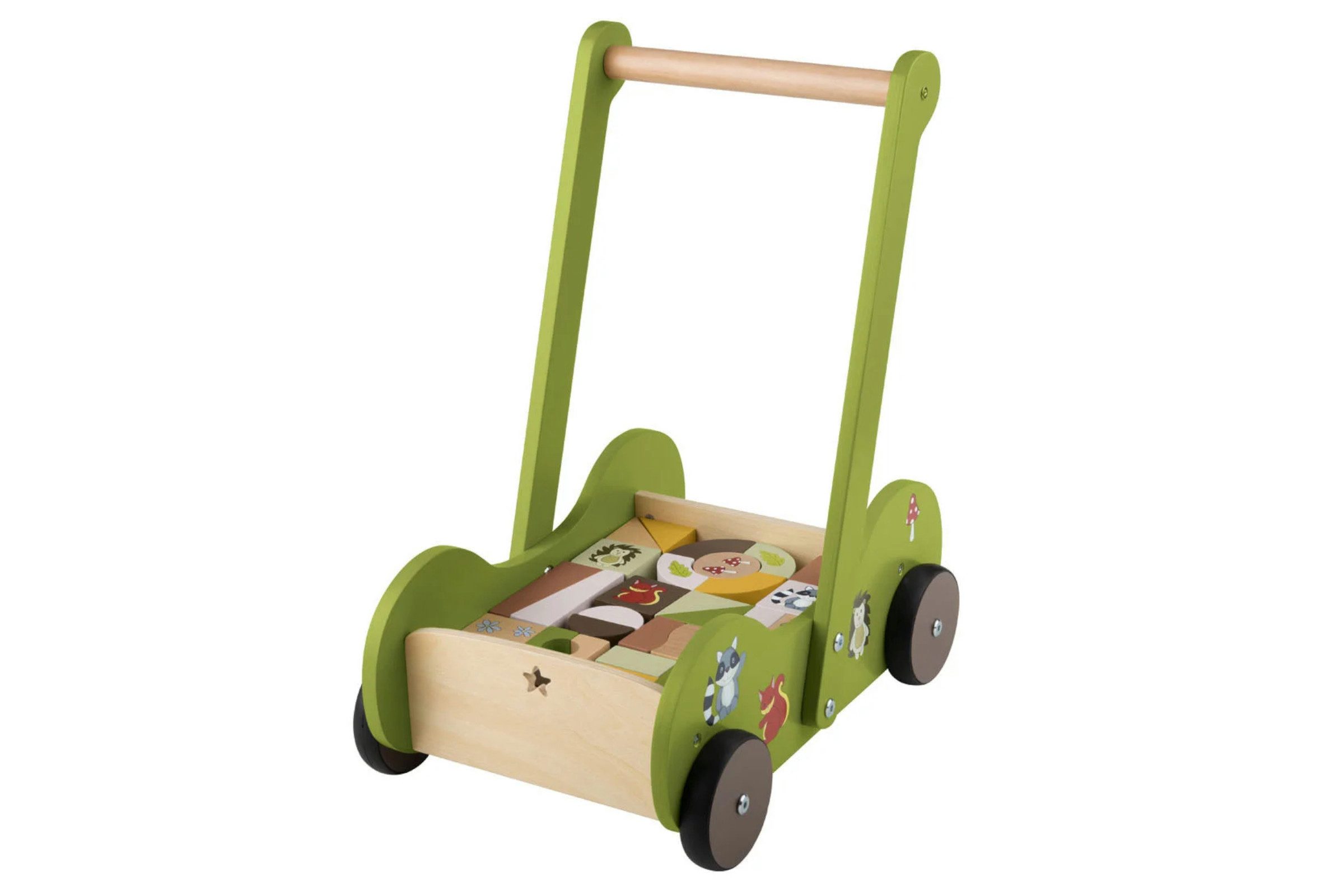 Generic Spiel-Einkaufswagen Playtive Holz Schiebewagen mit 30 Holzbausteinen