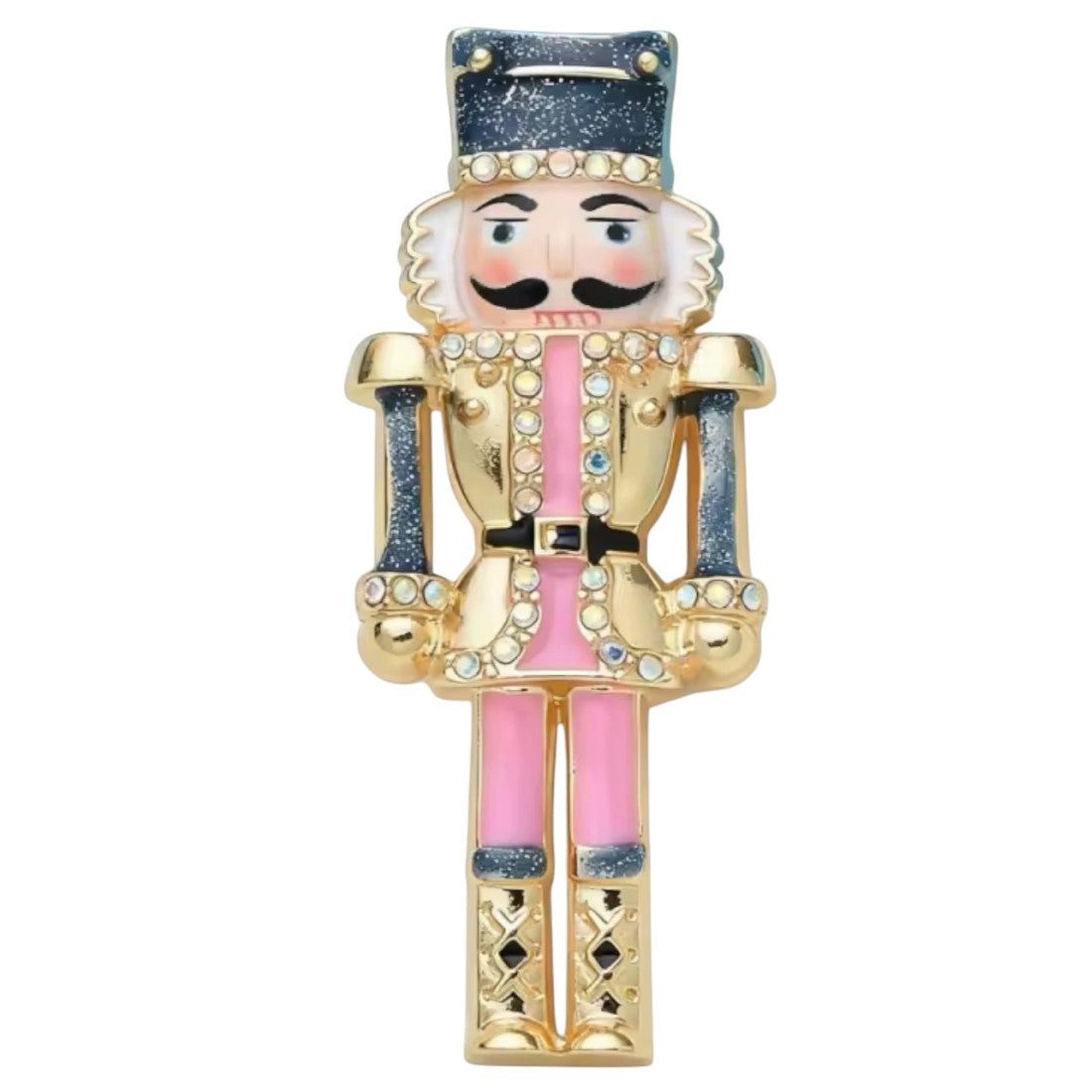 Dark-Desires Brosche Nussknacker vintage Brosche – Pink & Gold mit Strass Weihnachten, Damen Brosche vintage Accesssoire retro Anstecknadel