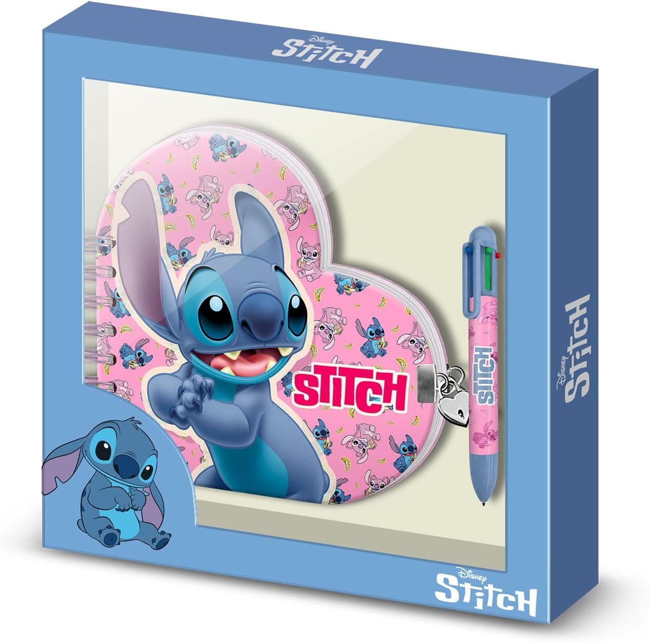 Lilo & Stitch Notizbuch - Tagebuch Set mit 6 Farb Kugelschreiber, Schloss und 2 Schlüsseln