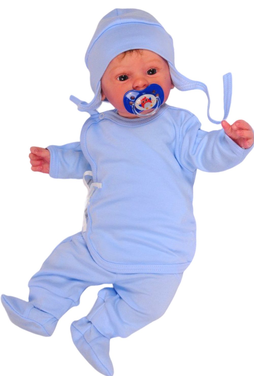 Erstausstattungspaket Wickelhemdchen Hose Mütze Baby Anzug in Blau für Neugeborene