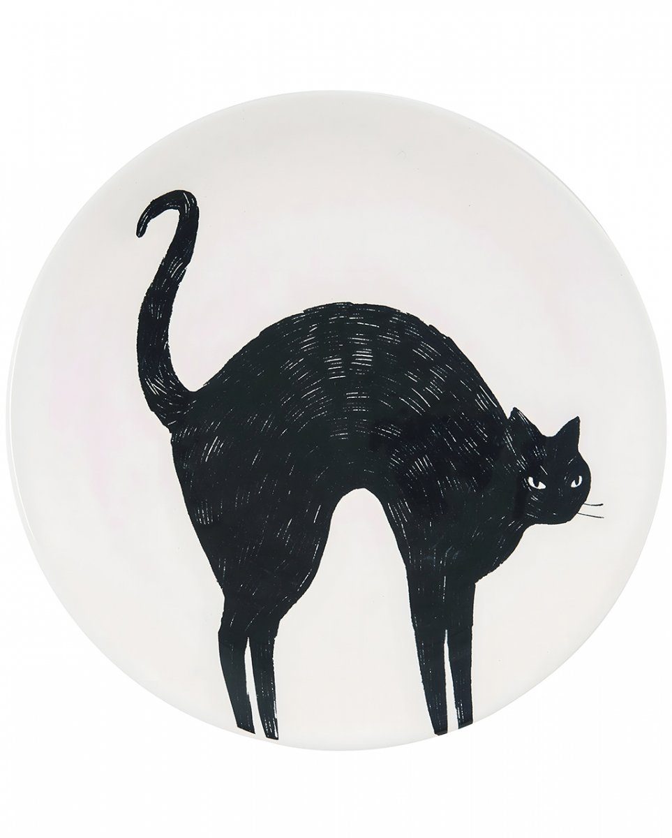 schwarzer Teller Dekofigur Keramik buckliger Horror-Shop f Katze aus mit