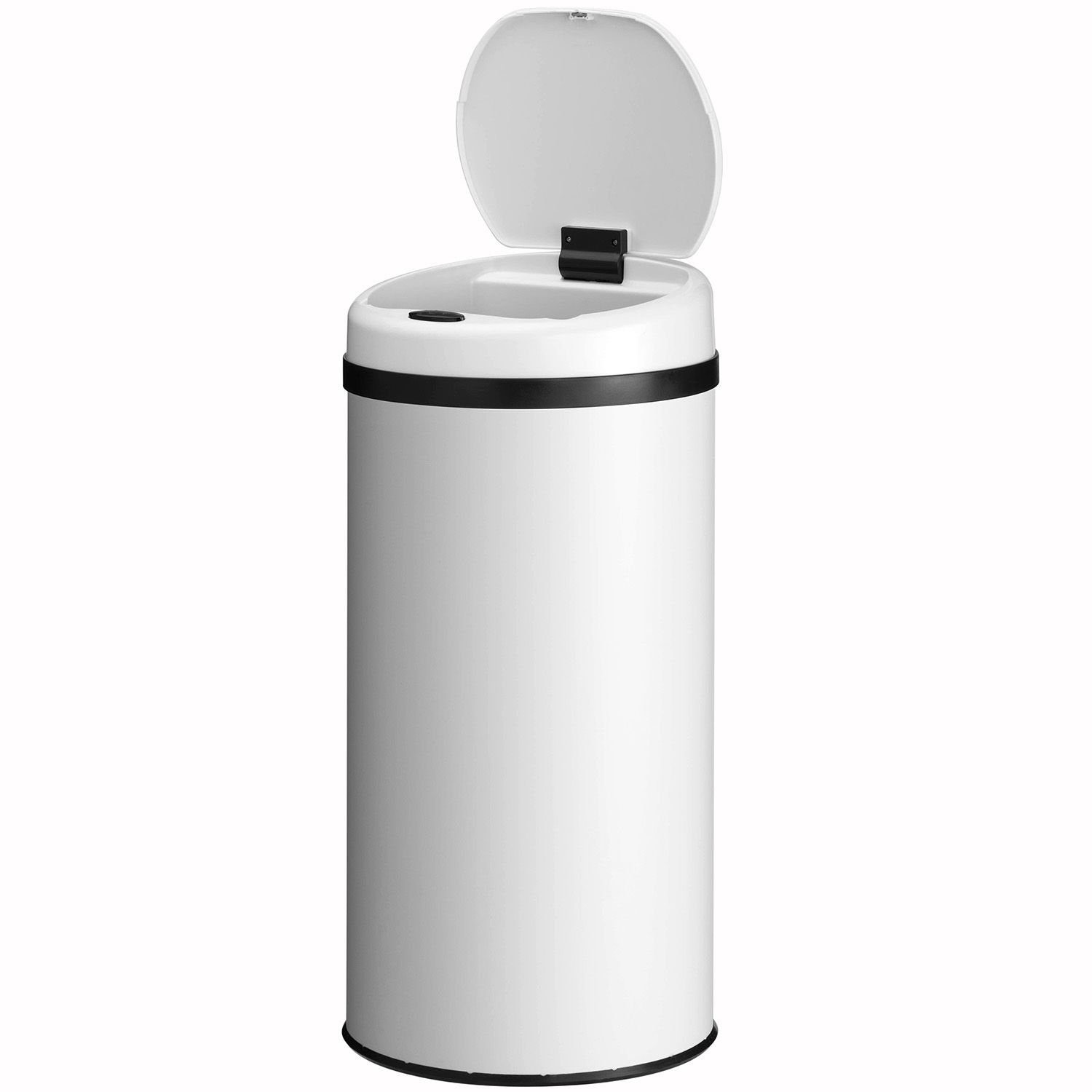 Juskys Mülleimer, 40 L Volumen, mit Sensor, geräuscharmes Öffnen / Schließen, rostfrei Weiß