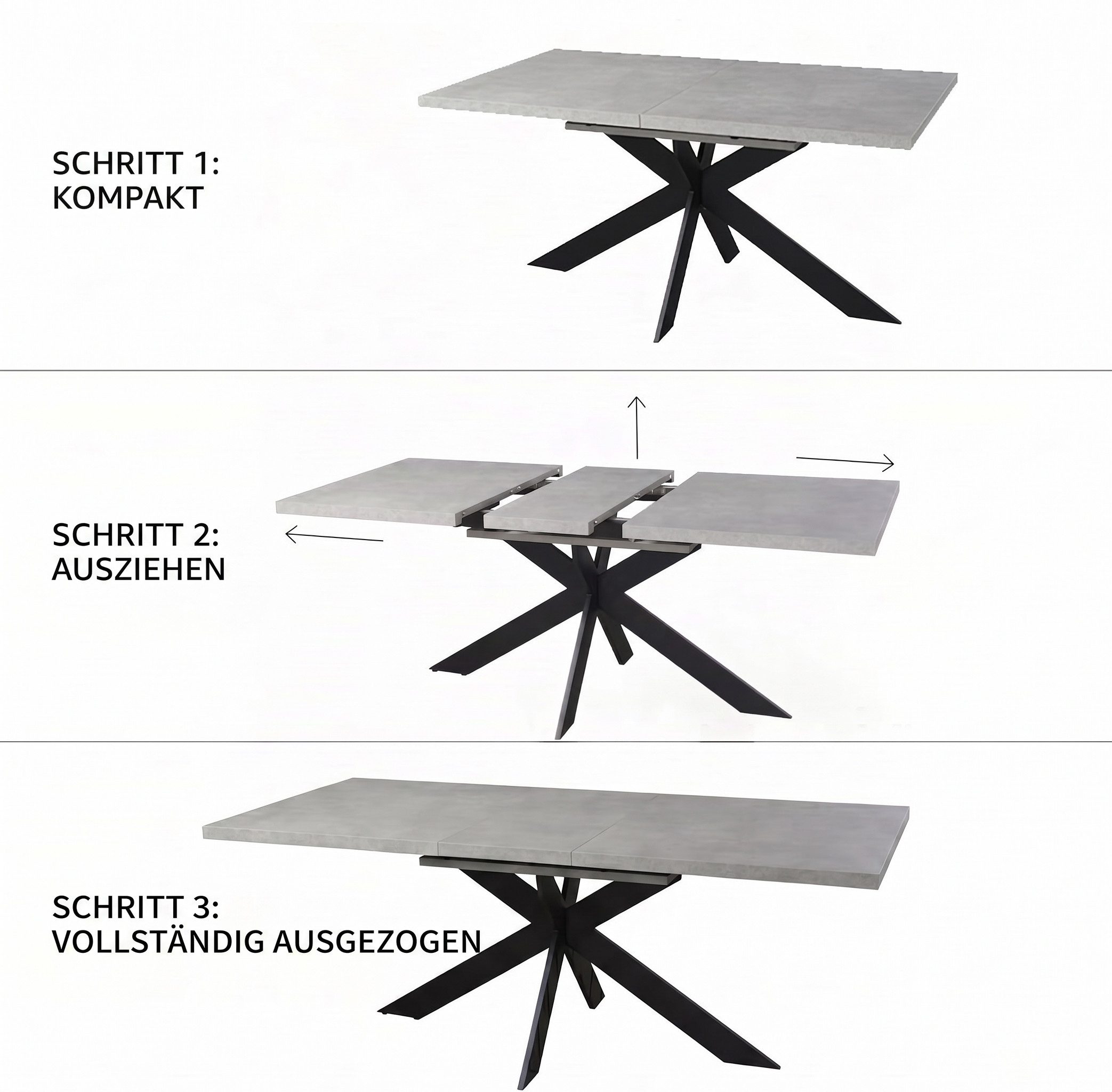 Jiexi Essgruppe Essgruppe: Ausziehtisch 130-170cm, X-Gestell, 4-6 Samtstühle – Bild 5 von 5