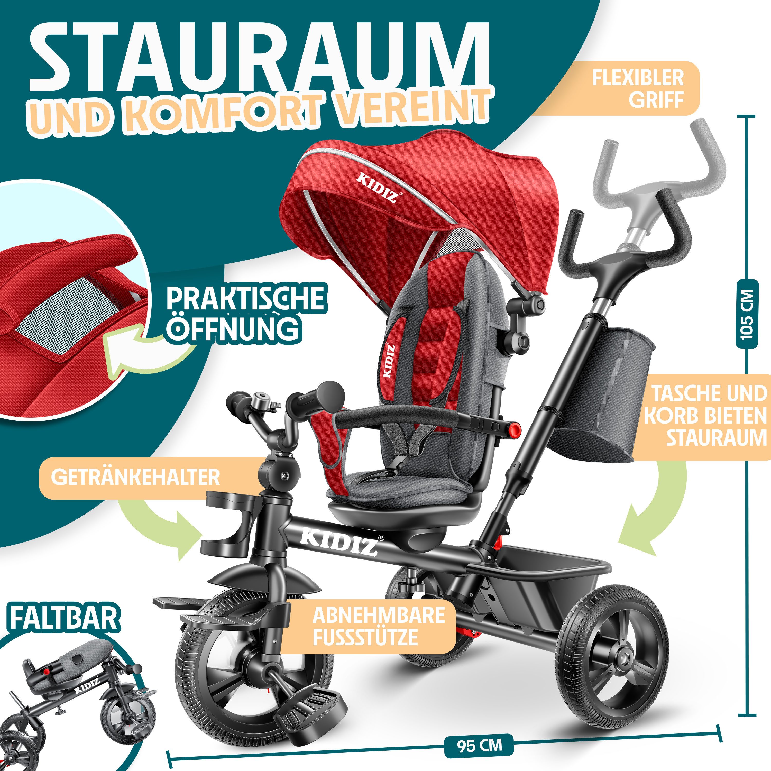 KIDIZ Dreirad, Dreirad 5in1 Kinderdreirad mit Schubstange Lenksystem Stange günstig online kaufen