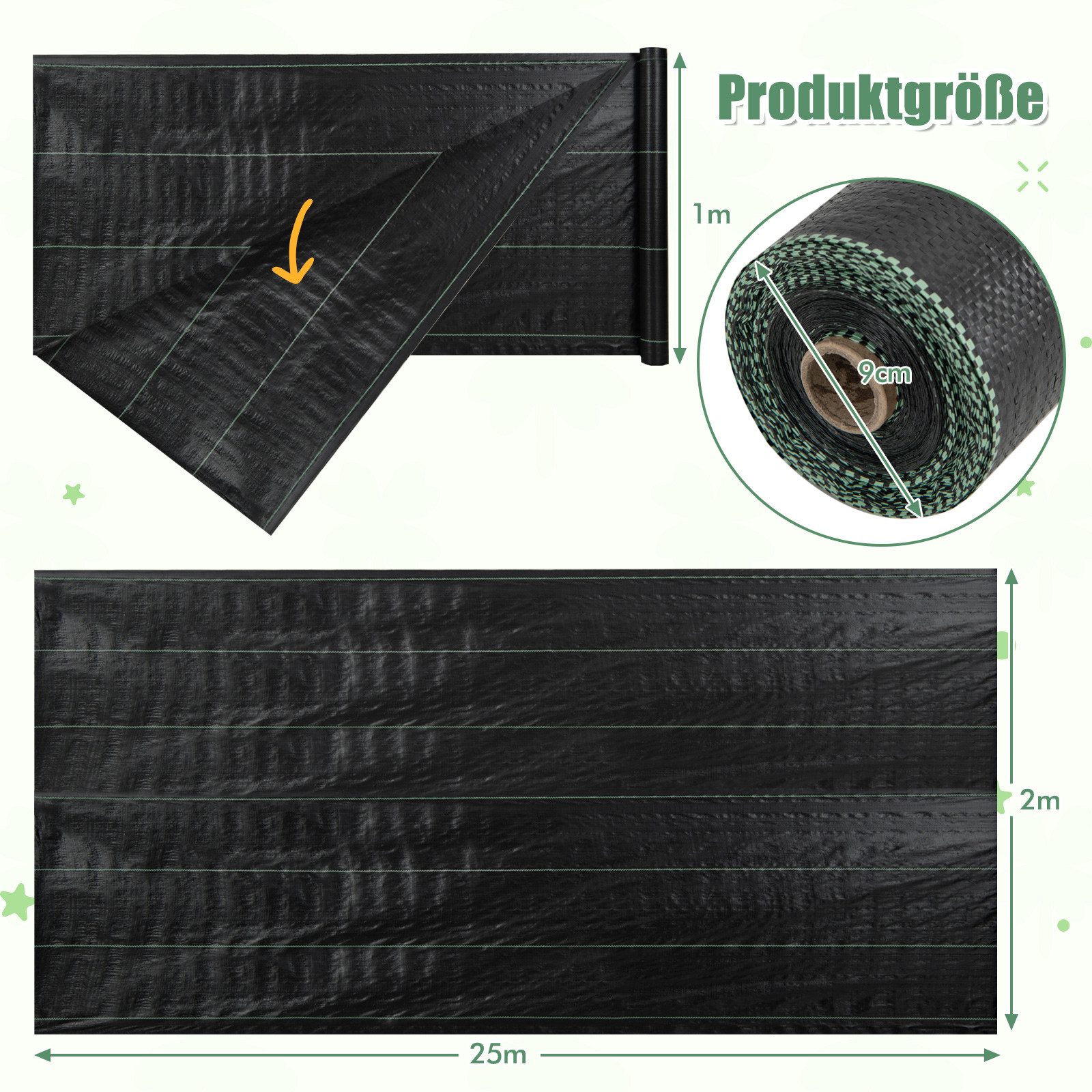 Thumbnail - COSTWAY Unkrautvlies, 50m², Gartenvlies mit Führungslinie, wasserdurchlässig, 25x2m-60 g/m²