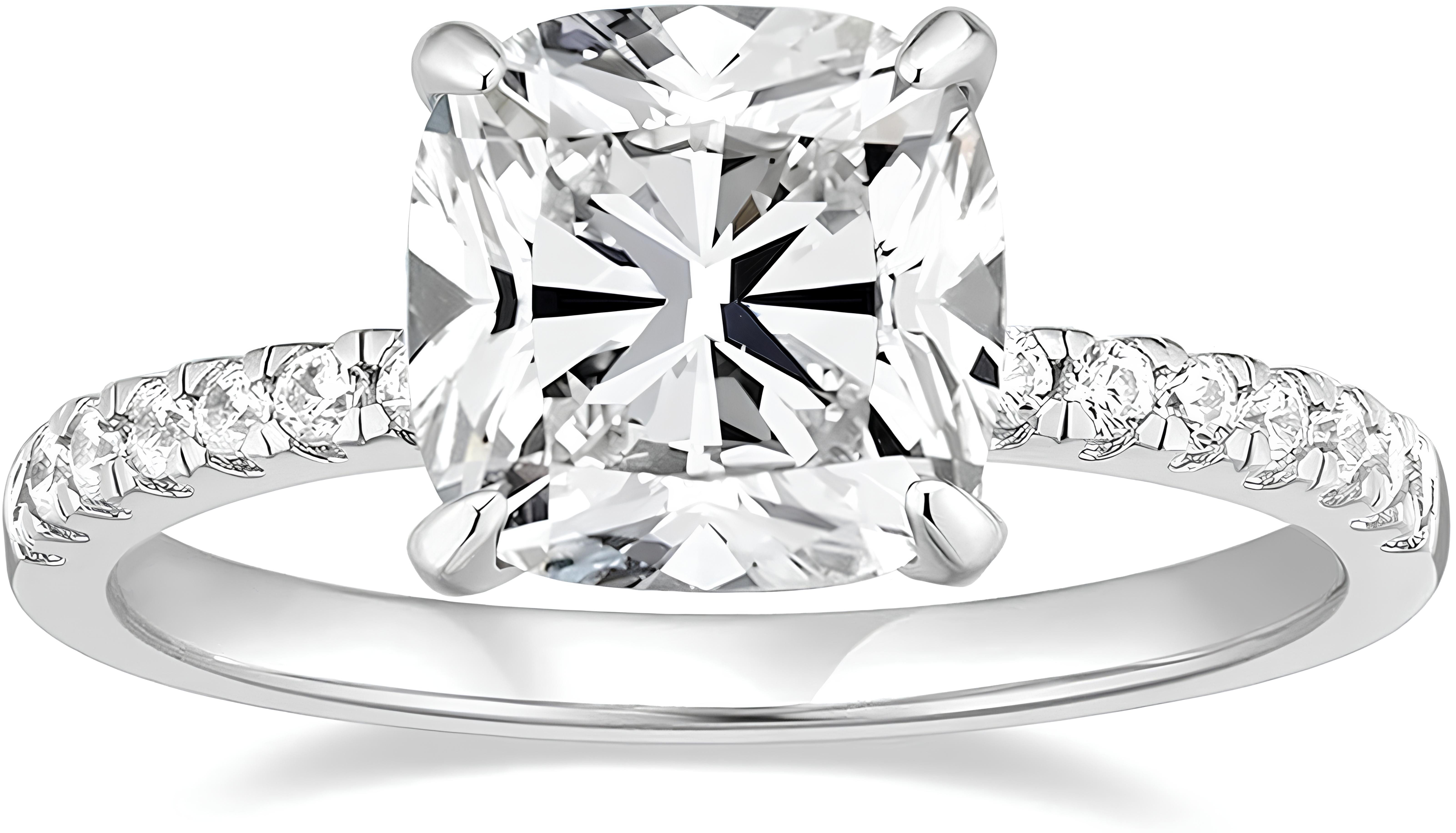 Jumpeak Diamantring Vierzackiger Cushion-Diamantring 14K Weißgold 1.0 CT Labordiamantring, 14K, Antragsring, Geschenk zum Jahrestag, Farbe E, Reinheit VS1