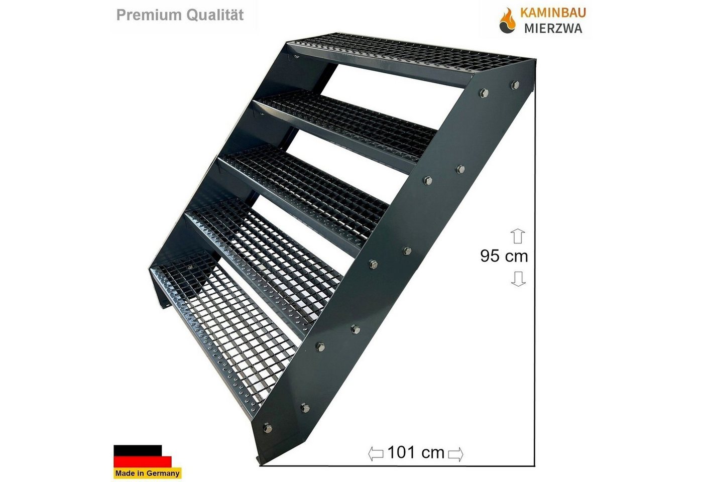 Thumbnail - Kaminbau Mierzwa Außentreppe Premium Treppe Komplett Anthrazit Höhe Verstellbar, für Geschosshöhen bis 95 cm, Stufen Git...
