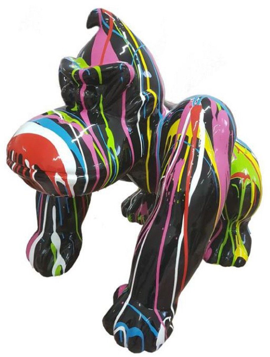Skulptur Designer Dekofigur Gorilla Affe Schwarz / Mehrfarbig H. 70 cm - Wetterbeständige Deko Skulptur - Wohnzimmer Garten Terrassen Deko