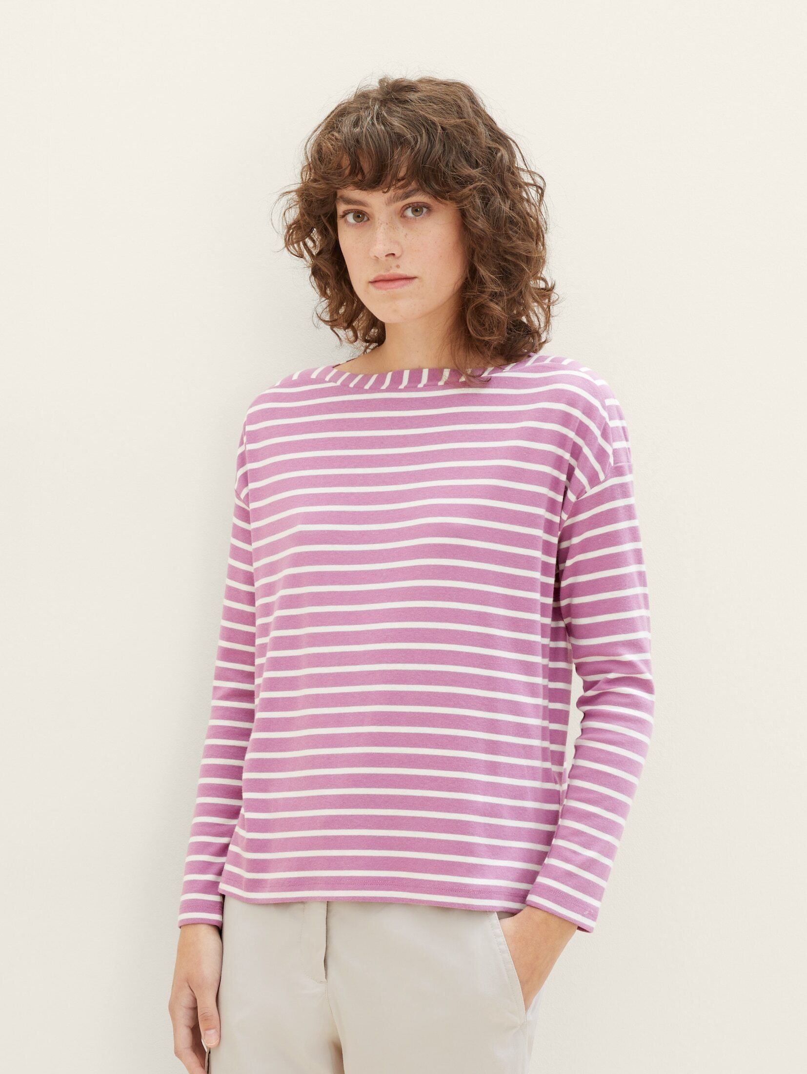 T-Shirt TAILOR offwhite TOM Streifen Langarmshirt mit stripe mauve