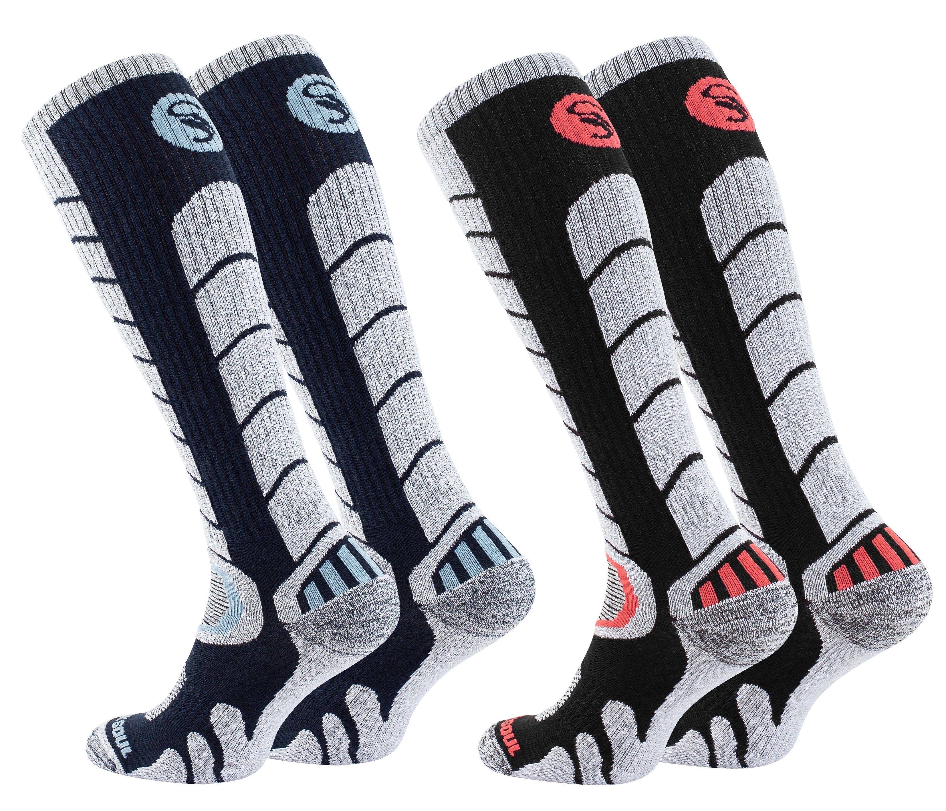 Paar Paar Schwarz/Marine Snowboard Stark Skisocken Socken mit Ski 2 & Spezialpolsterung, 2 Soul®