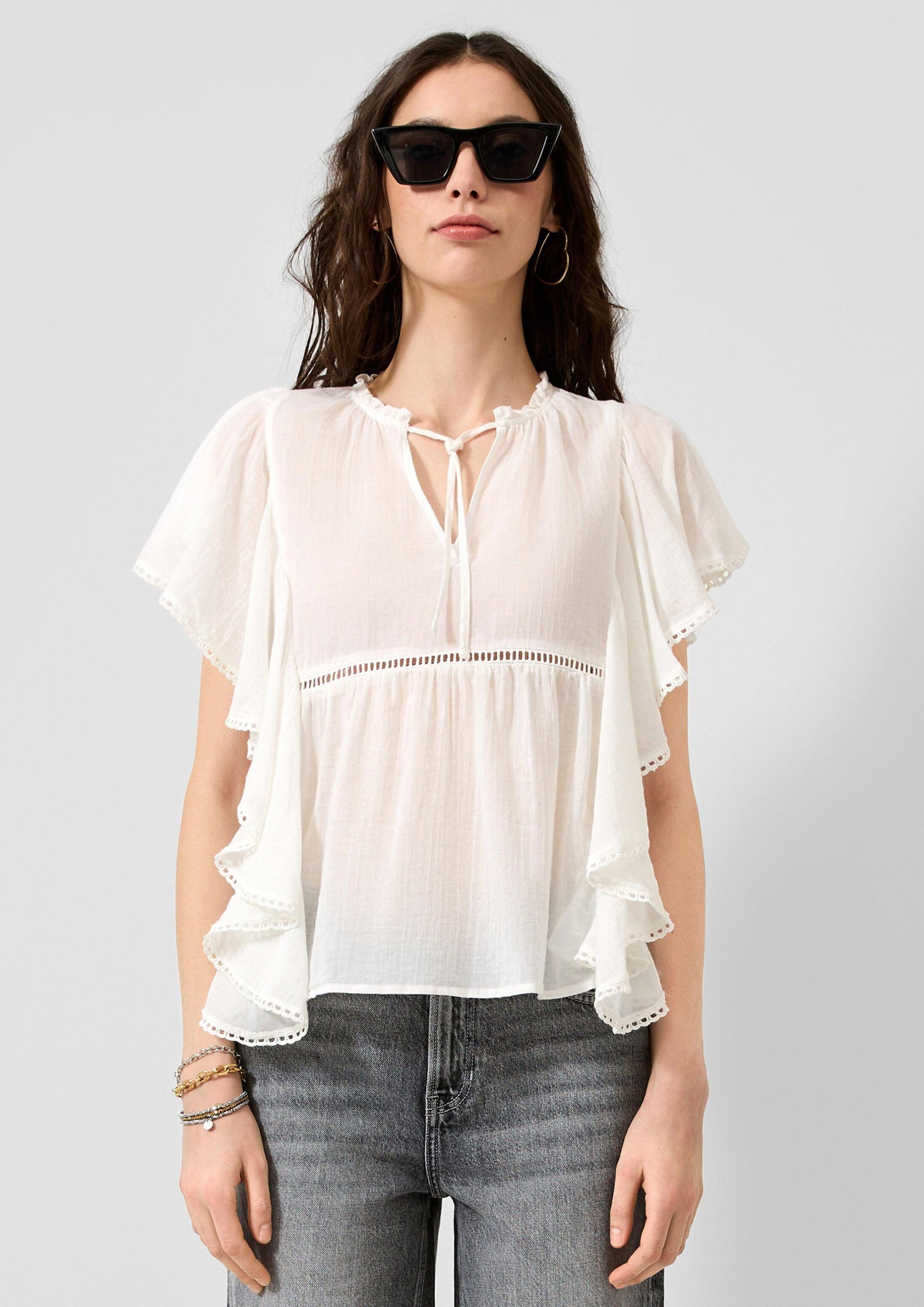 QS Kurzarmbluse Bluse Blusentop mit Volants