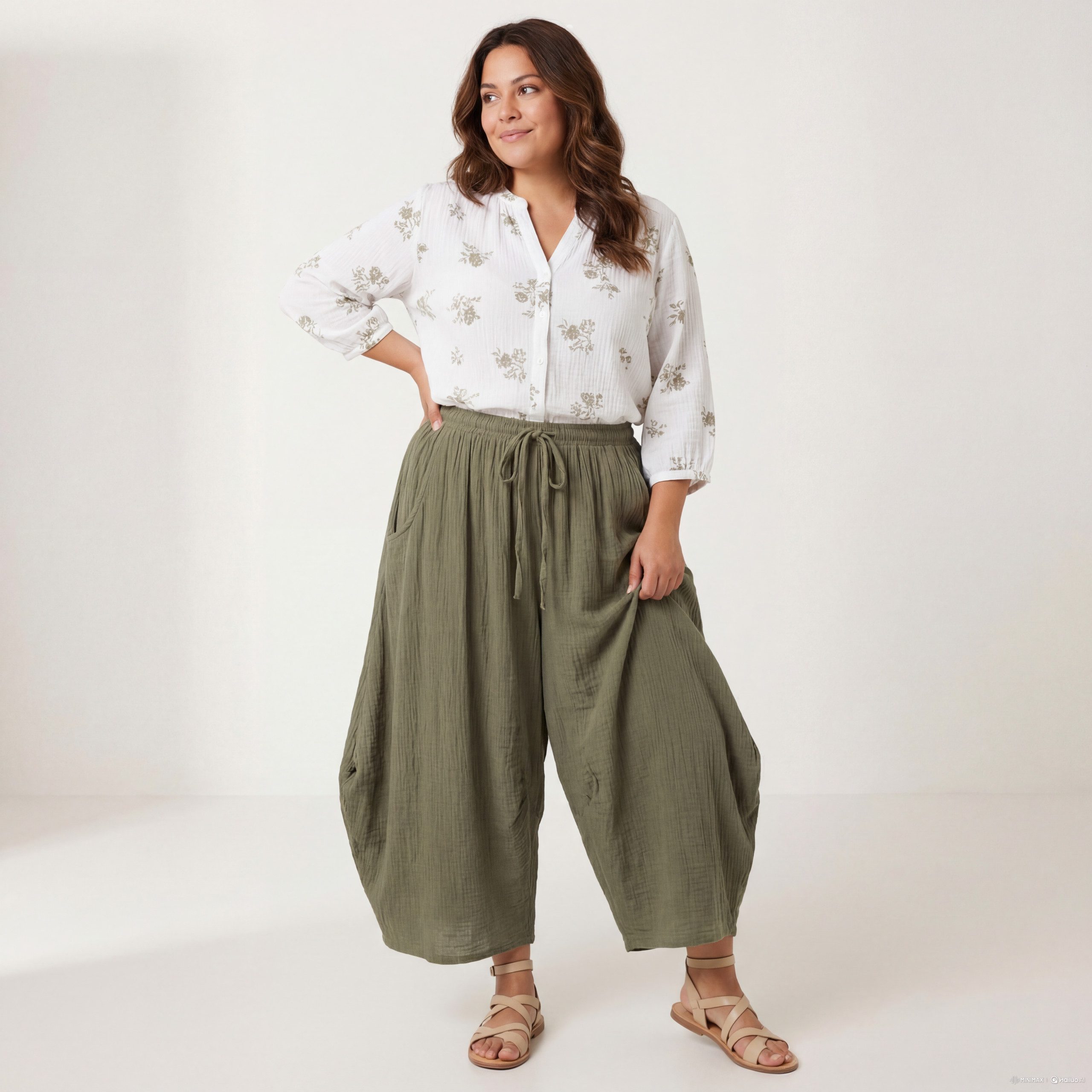 OriginalYou Haremshose Musselin Damen Sommer Hose luftig & leicht softes Musselin Gewebe, weiter Schnitt