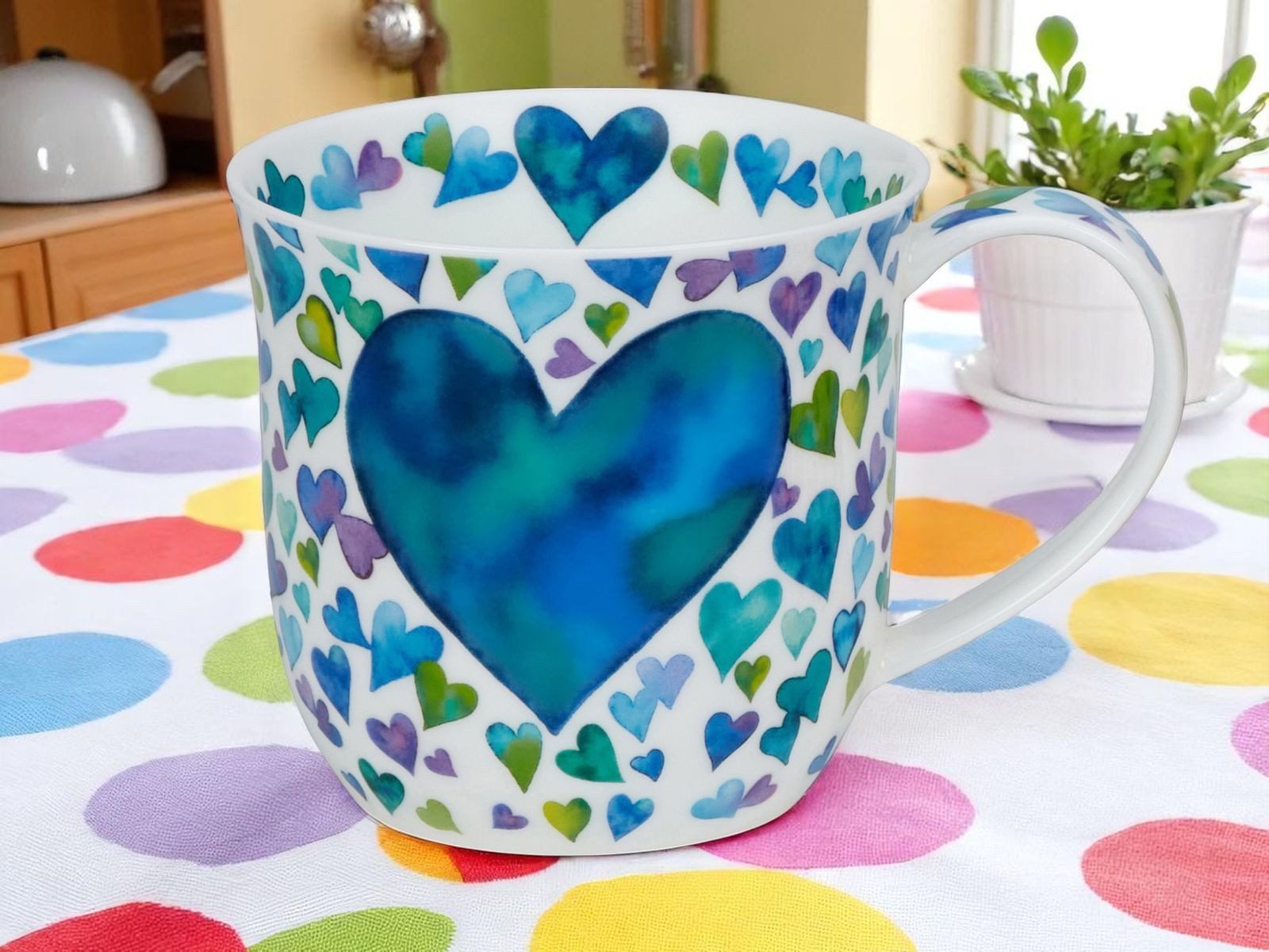 Dunoon Tasse Becher Cumbrae Big Love blau 450 ml Bone China Kaffeetasse Teetasse, 1-tlg., Porzellan, Spülmaschinengeeignet