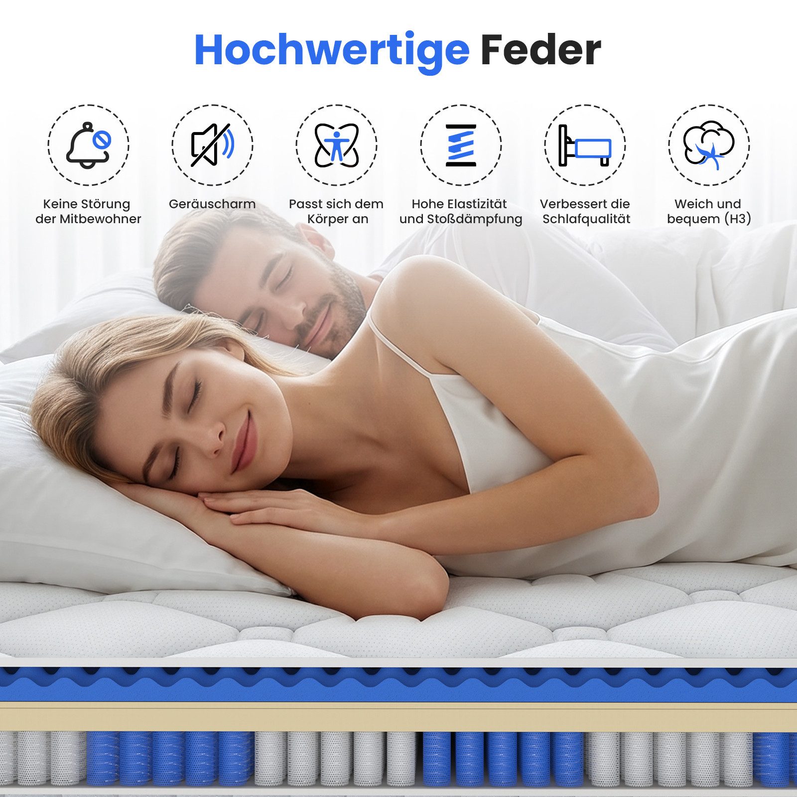 Boxspringmatratze Taschenfederkernmatratze 7 Zonen Federkernmatratze, Luxus matratze, Patbrela, 26 cm hoch,orthopädisch,Zertifizierte Qualität, passt sich dem K – Bild 4 von 5